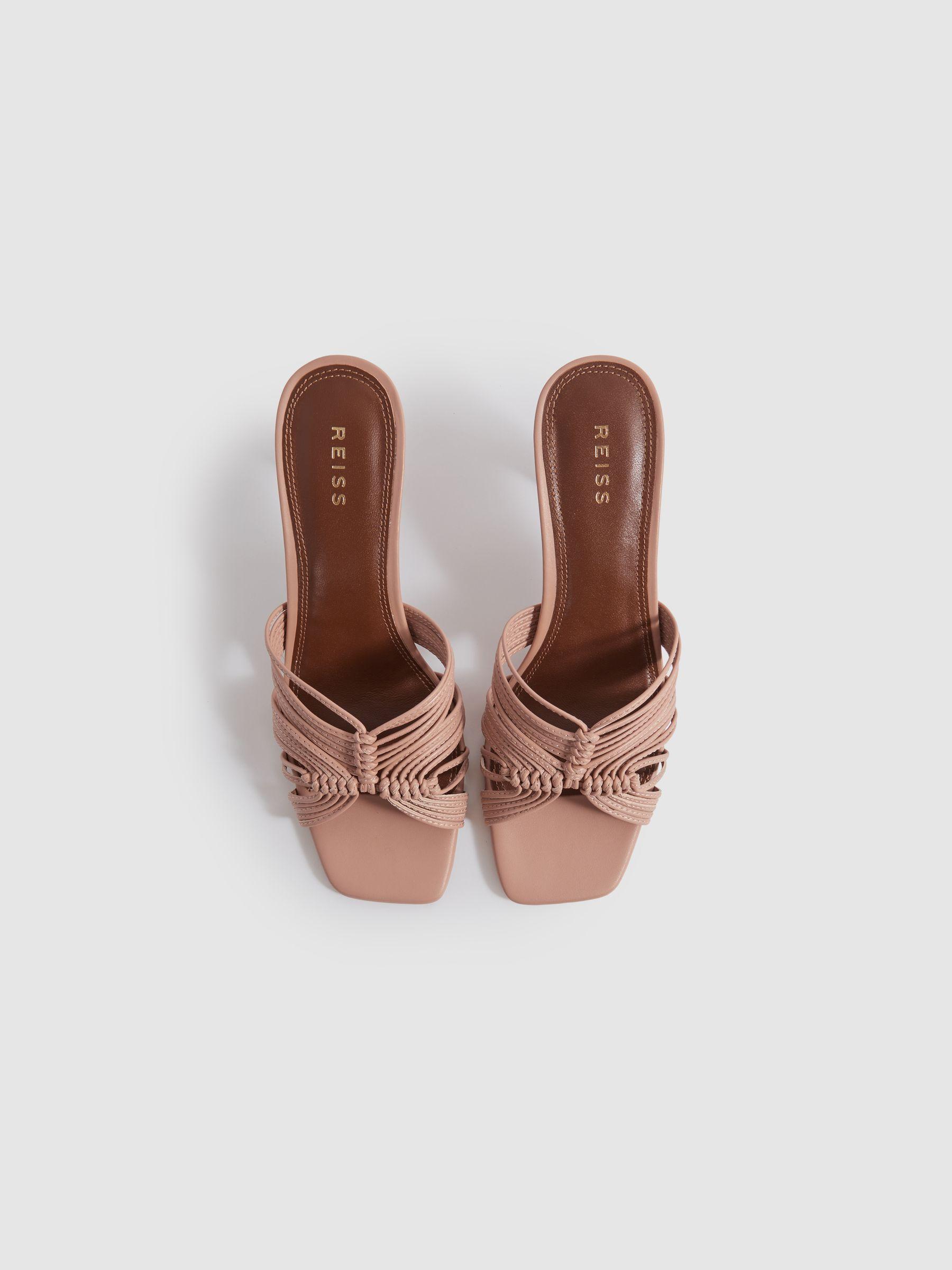 Leather Knot Detail Mules in Blush Product Image