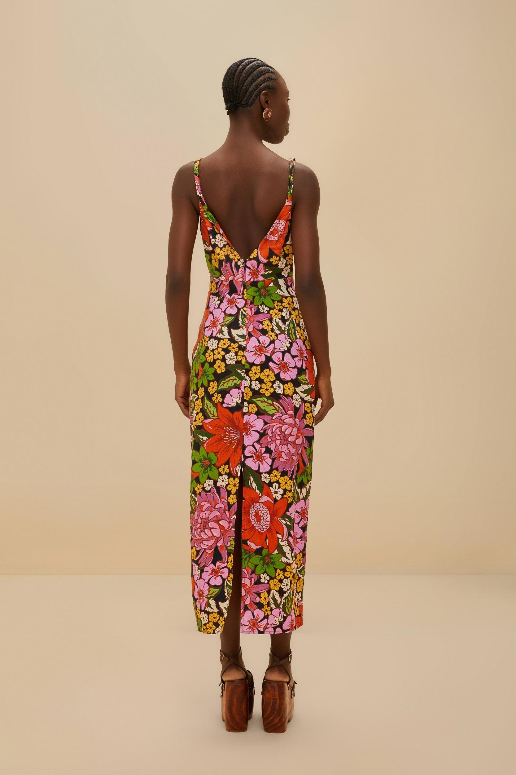 Black Floral Vivi Rose LENZING™ ECOVERO™ Euroflax™ Midi Dress Product Image