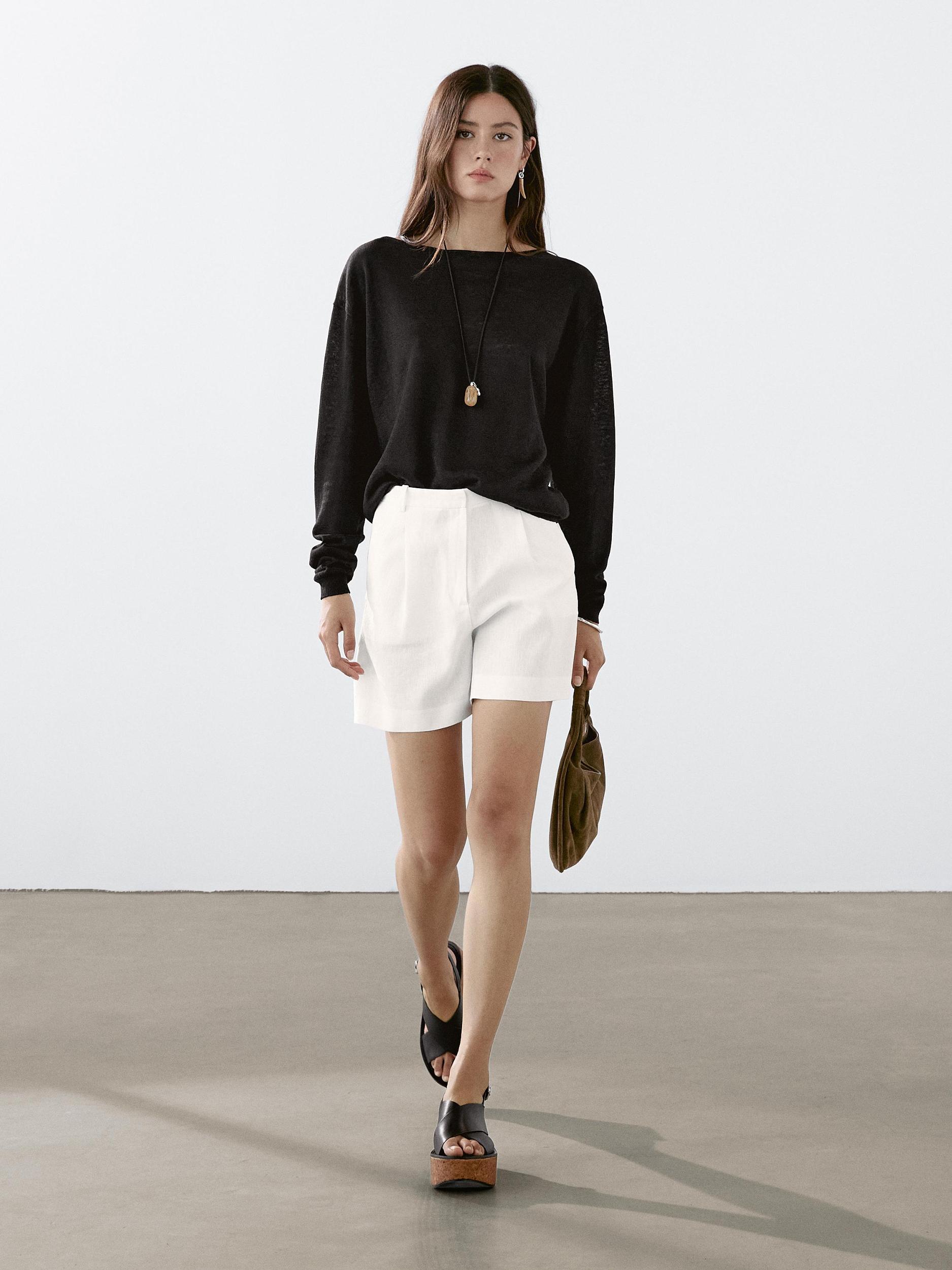 100% linen boat neck sweater Product Image