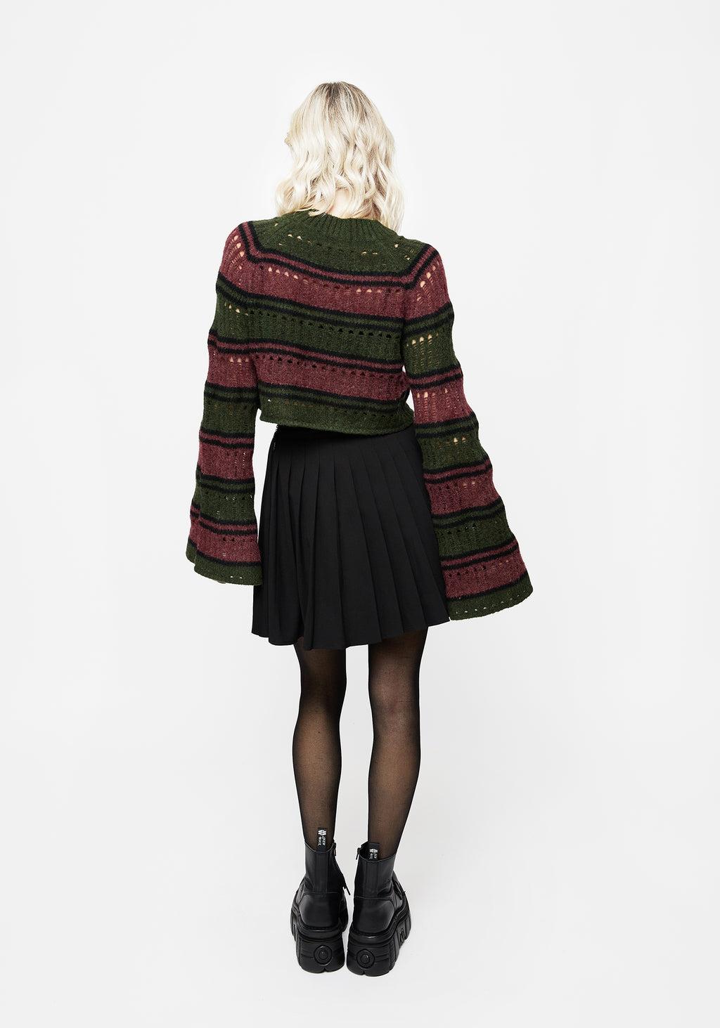 Splinter Stripe Knit Flare Sleeve Crop Sweater Product Image