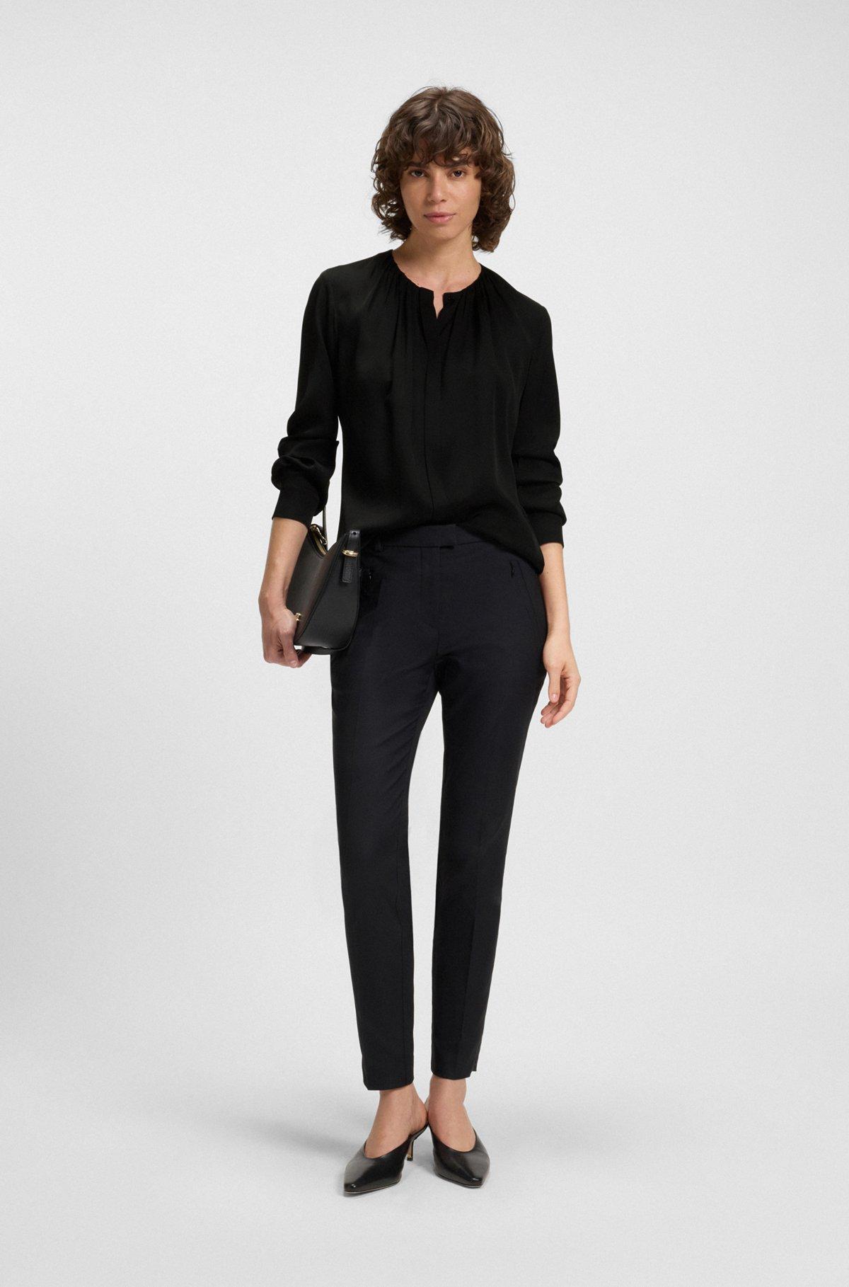 Ruched-neck blouse in stretch-silk crepe de Chine Product Image