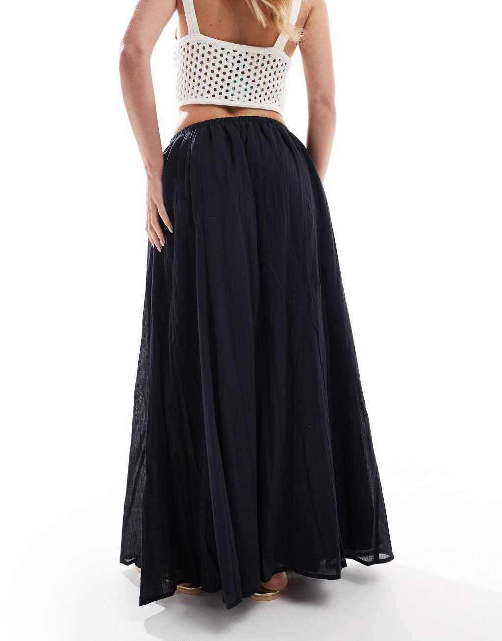 ASOS DESIGN petite cotton godet maxi skirt in black Product Image