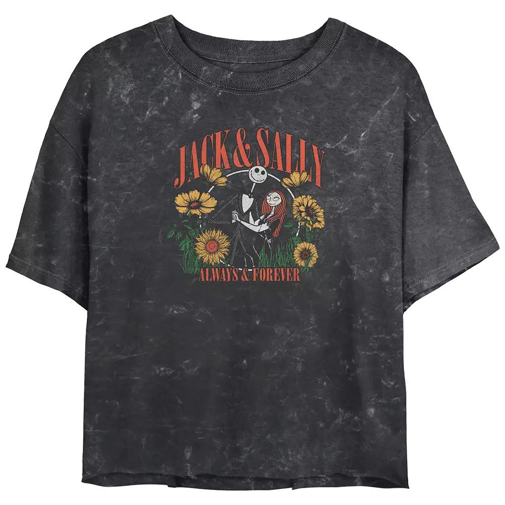 Disney's The Nightmare Before Christmas Jack And Sally Always And Forever Crop Top Mineral Wash Juniors' Graphic Tee, Women's,  Product Image