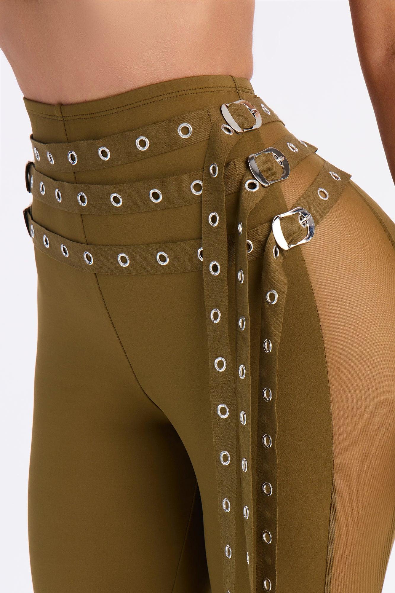 Gia Belted Mesh Capri Legging - Military Green Female Product Image