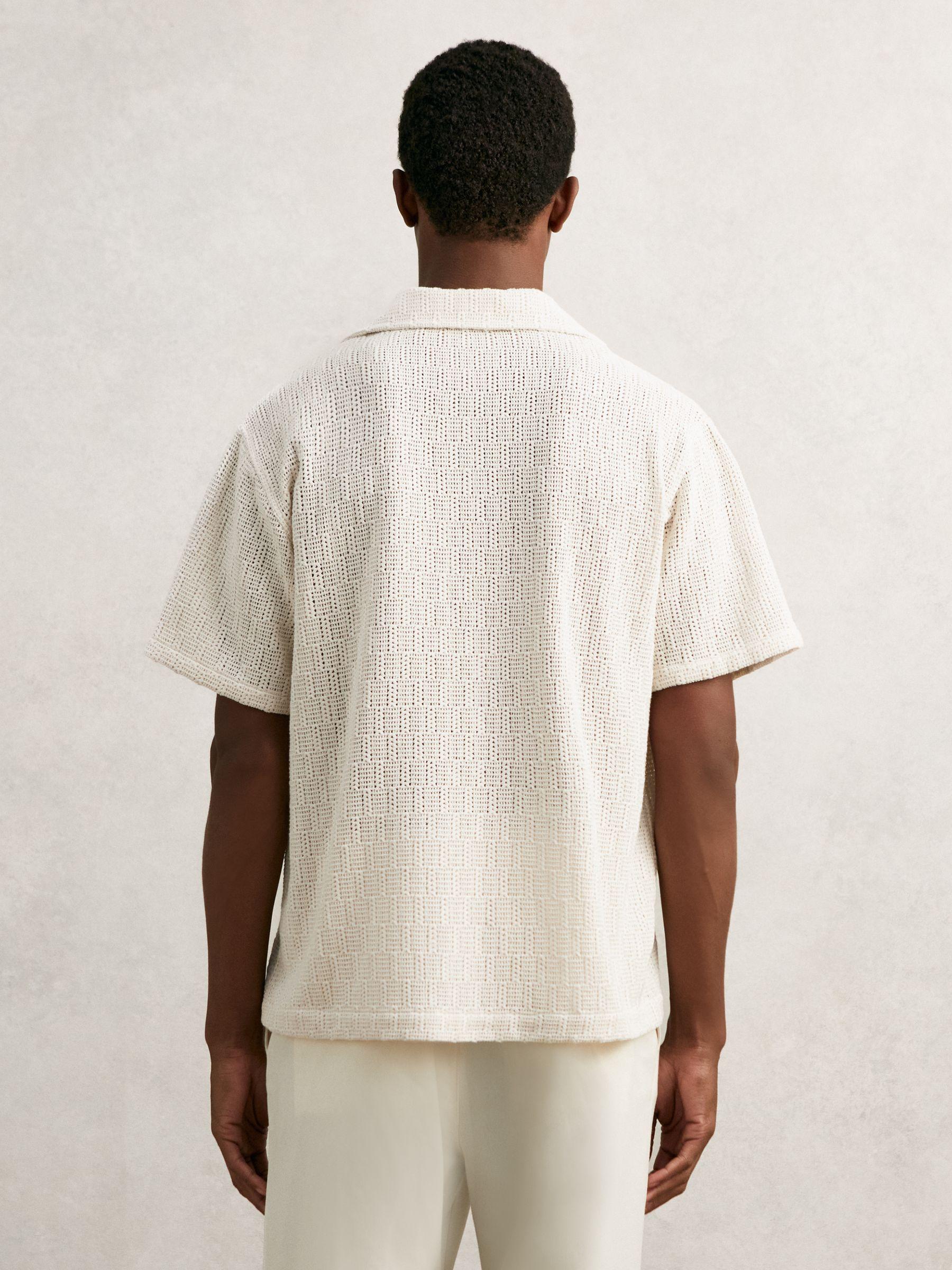 Cotton-Blend Crochet Shirt in Off White Product Image