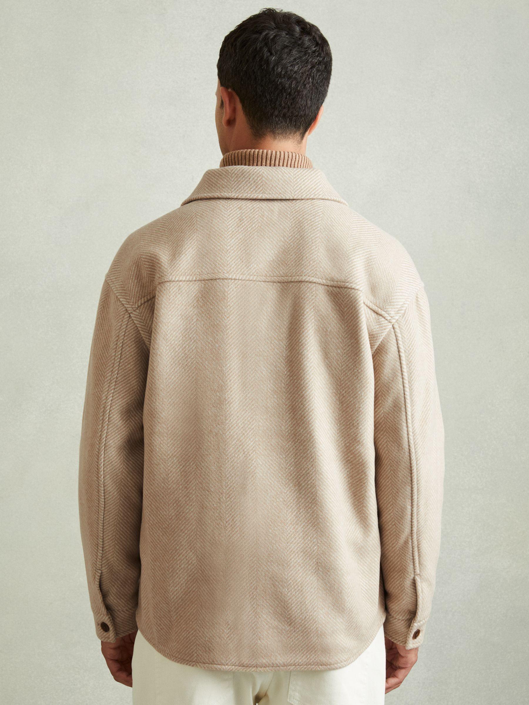 Wool Blend Herringbone Twill Overshirt in Oatmeal Product Image