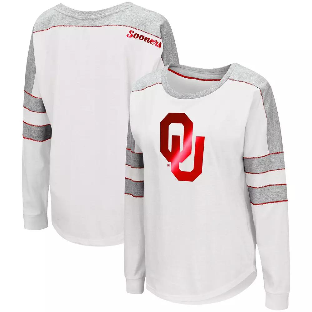 Women's Colosseum White Oklahoma Sooners Trey Dolman Long Sleeve T-Shirt, Size: Small Product Image