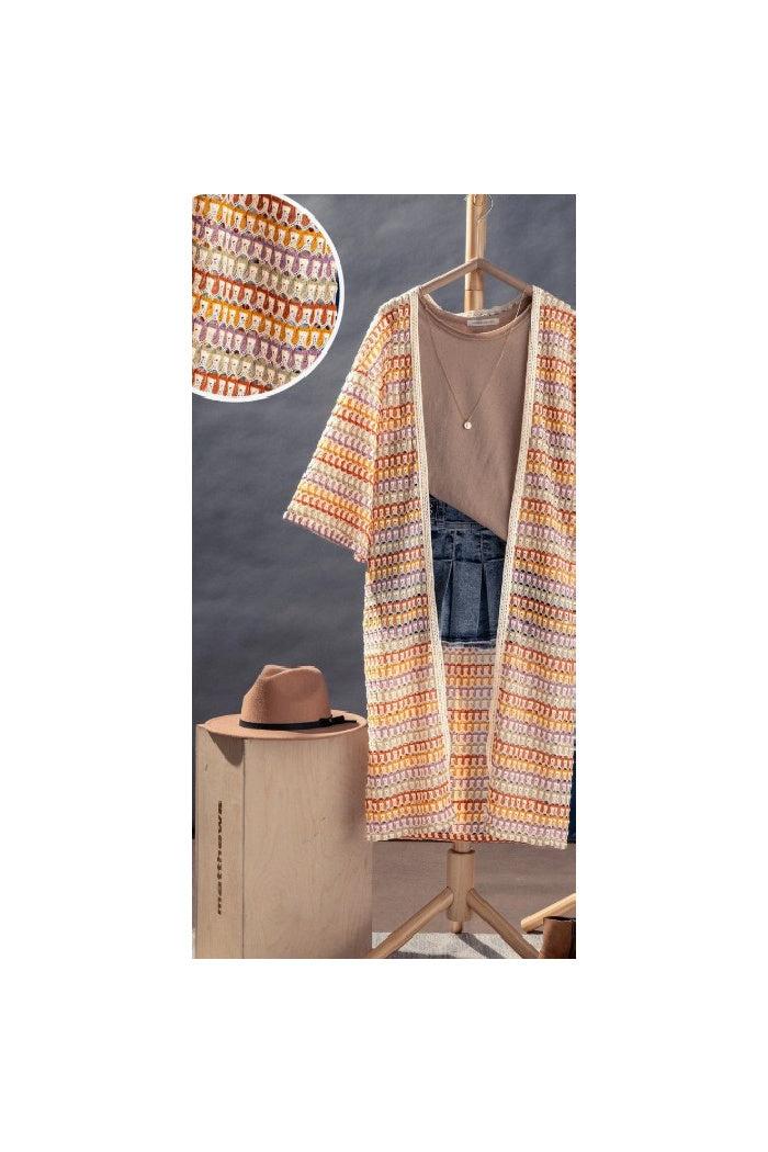 Geometric Crochet Kimono Sleeve Midi Cardigan Product Image