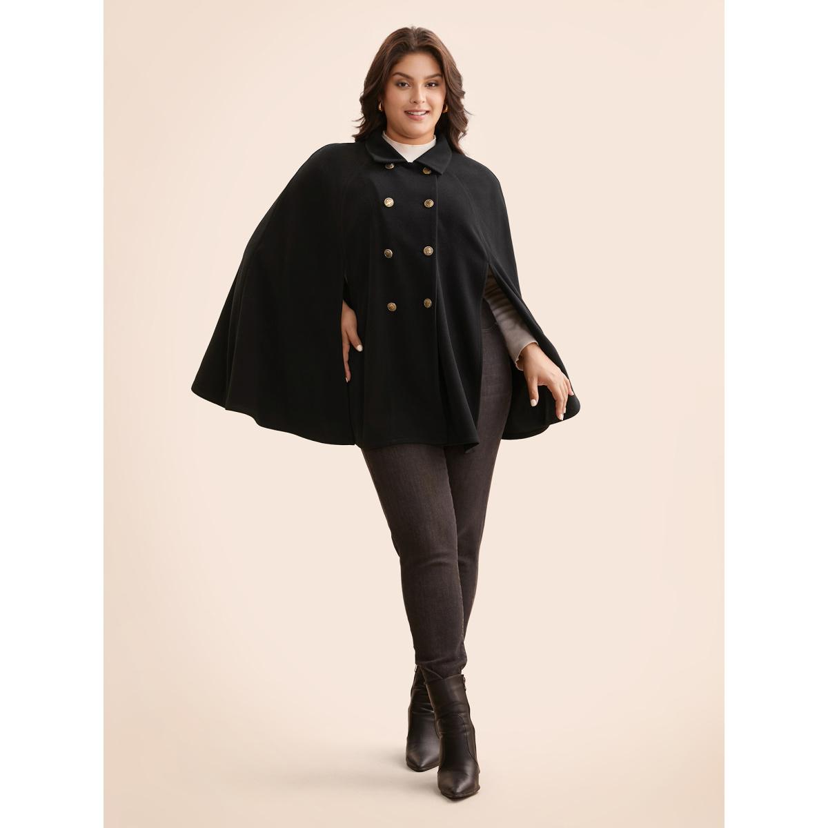 Plus Size Double Breasted Cloak Sleeve Cape Overcoat Women Black Button Loose Everyday Jackets BloomChic 18-20/2X Product Image