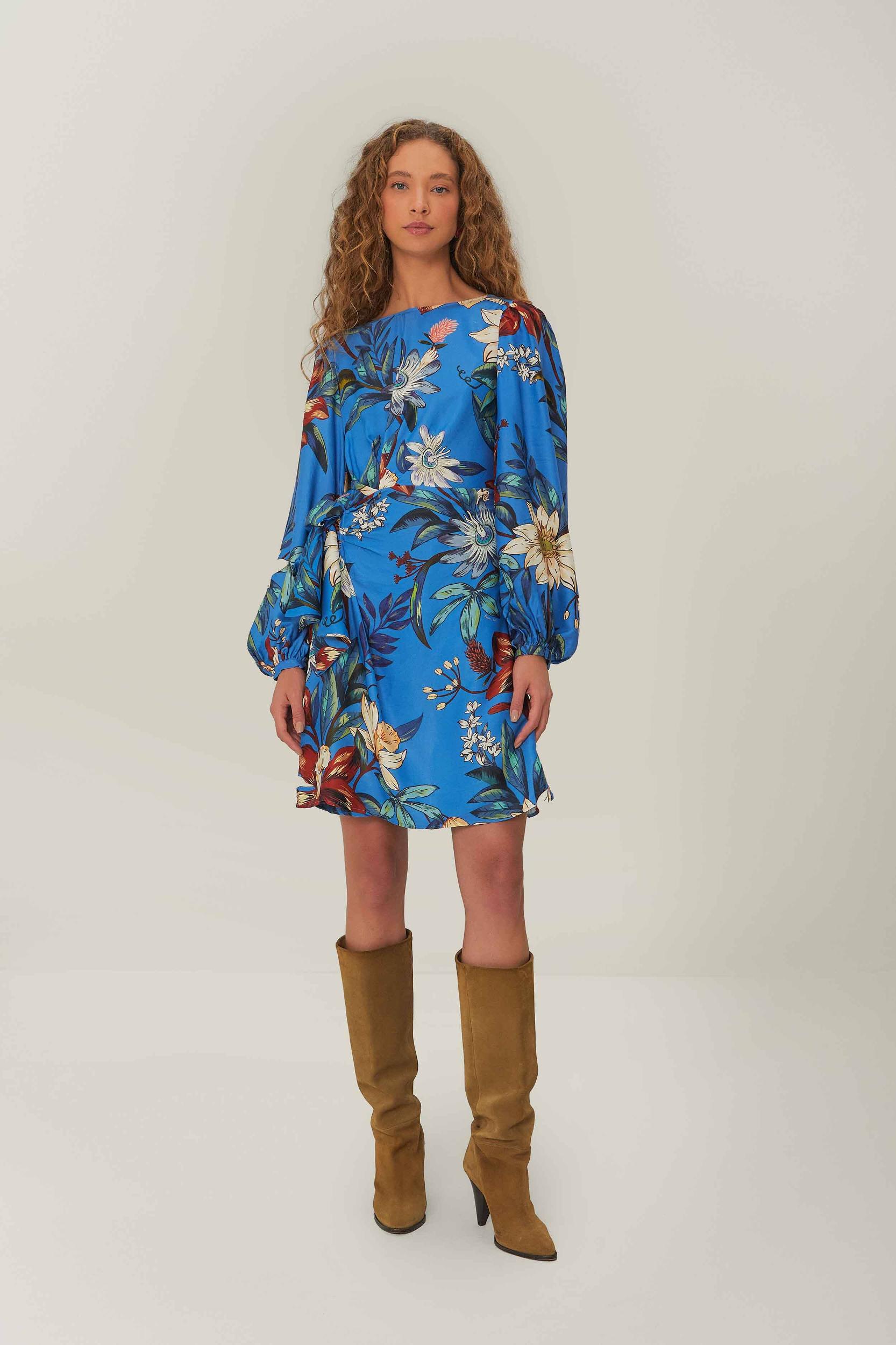 Blue Surreal Flowers Wrap LENZING™ ECOVERO™ Mini Dress Product Image
