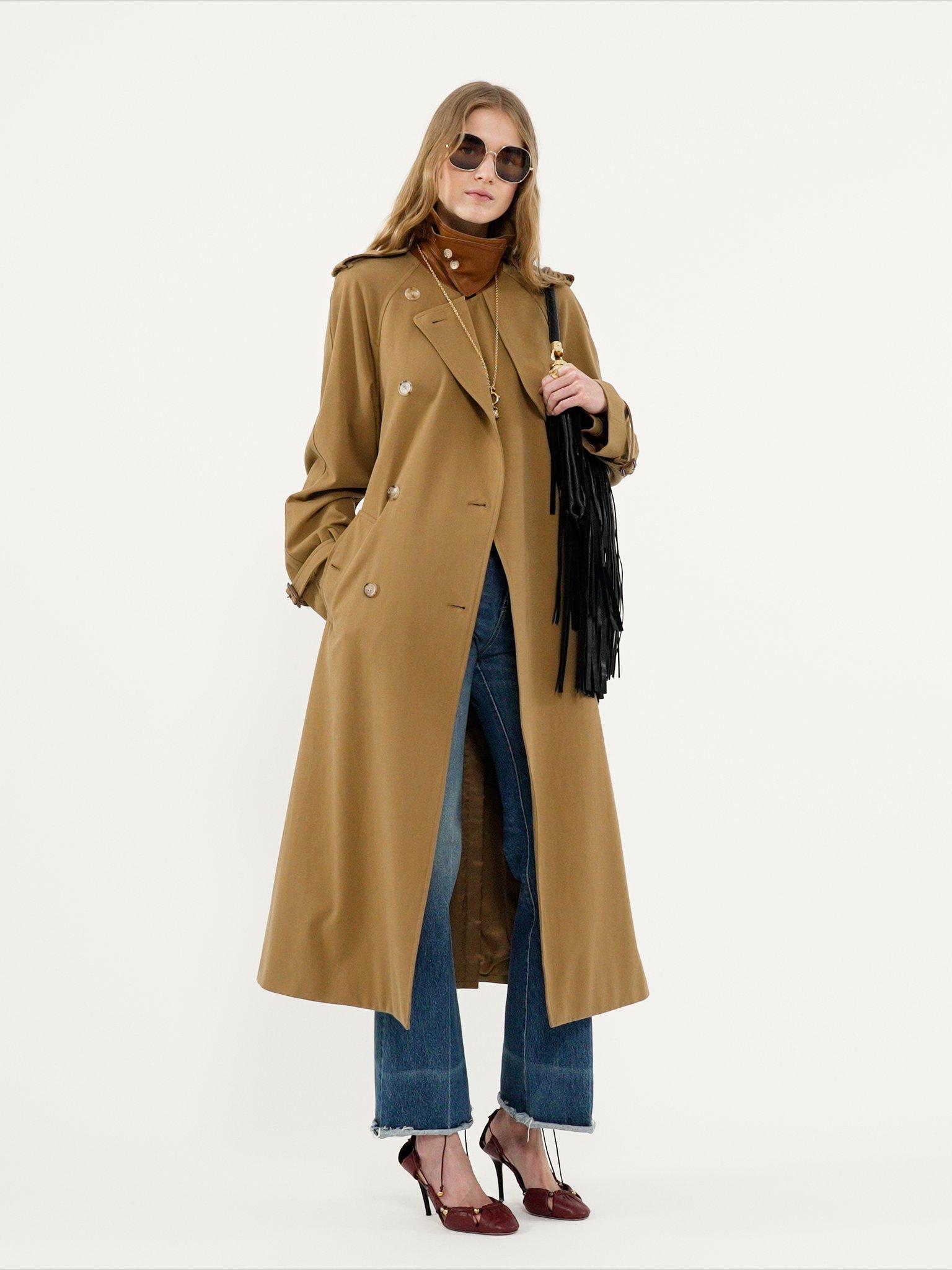 Long trench coat in cotton gabardine Product Image