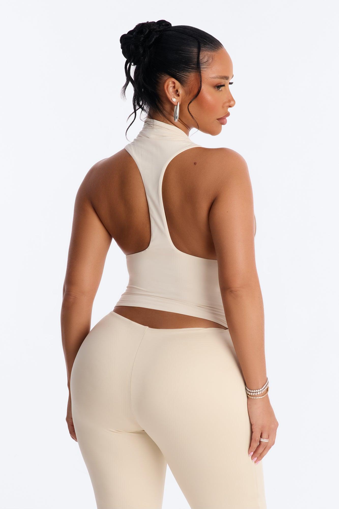 Second Skin Double Lined Mock Neck Racerback Top - Bone Female Product Image