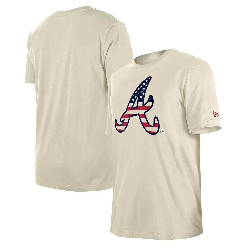 Men's New Era Cream Atlanta Braves 4th of July Flag Fill T-Shirt, Size: Medium, Beige Product Image