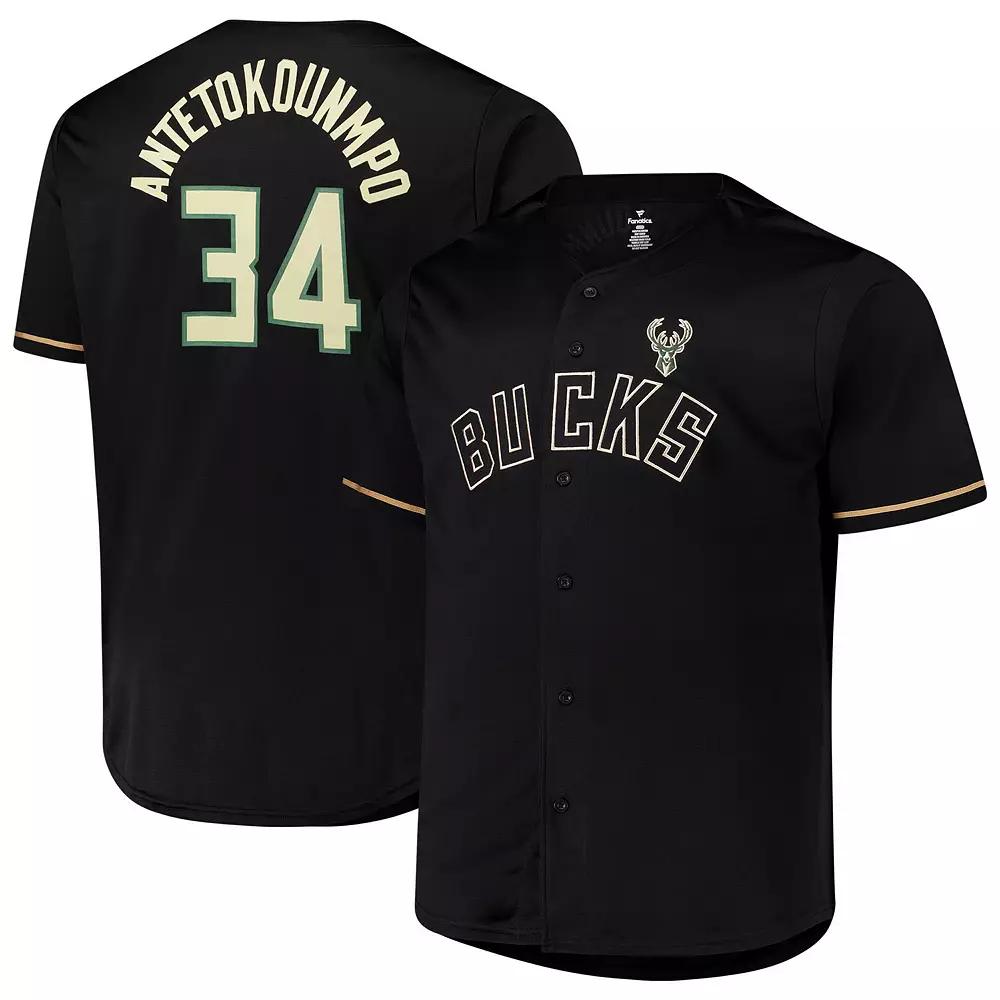 Men's Profile Giannis Antetokounmpo Black Milwaukee Bucks Big & Tall Name & Number Button-Up Jersey,  Product Image