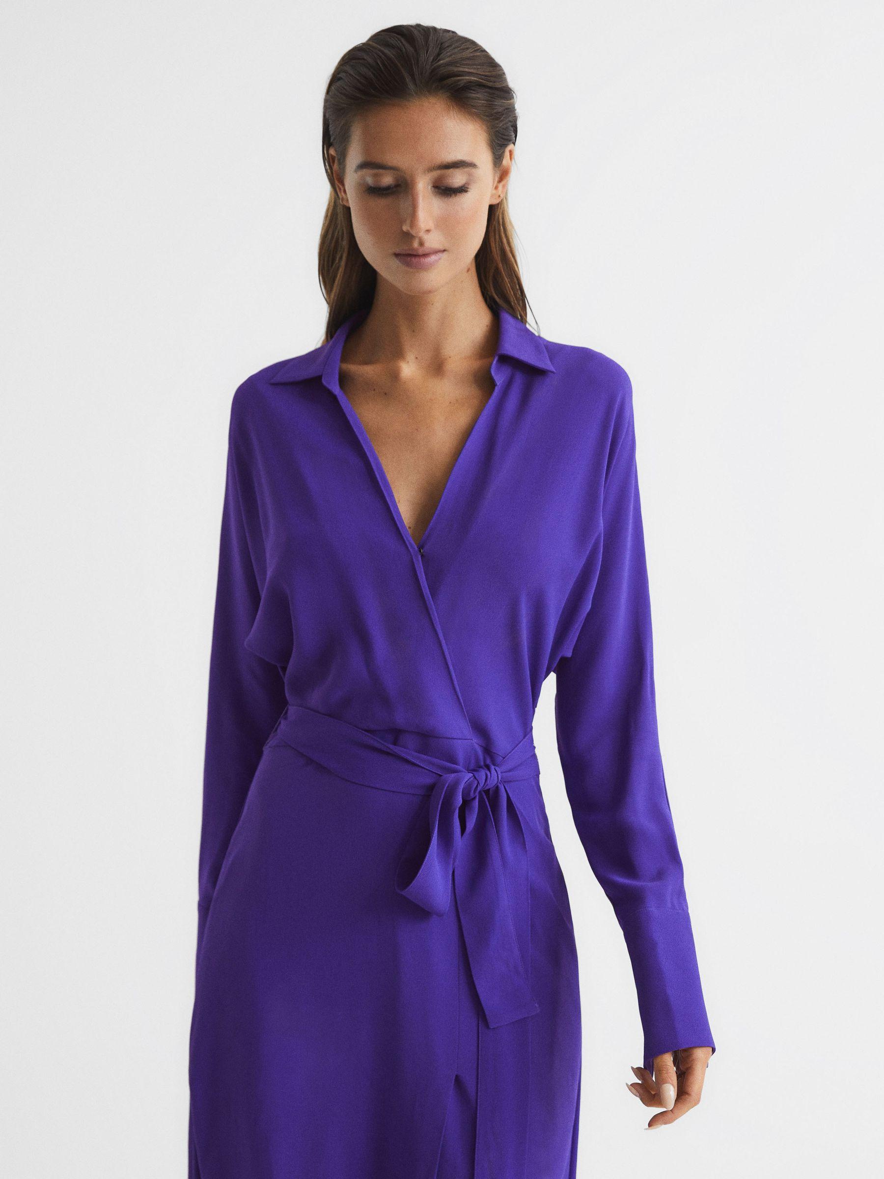 Wrap Shirt Midi Dress in Purple Product Image