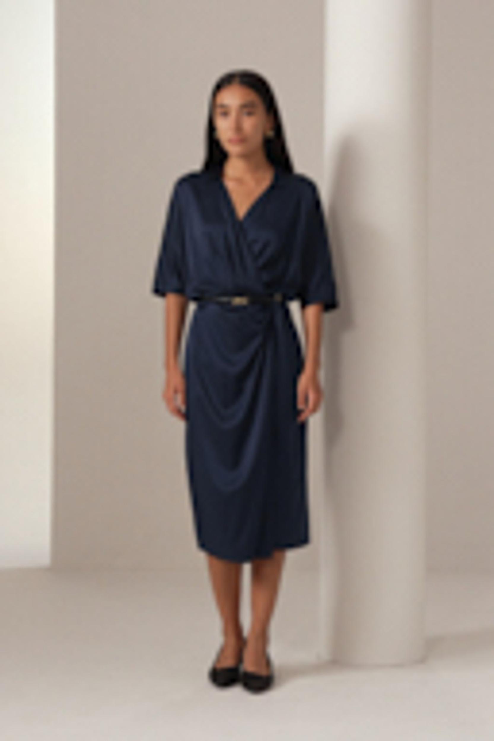 Elegant Mid-Sleeve Wrap Dress Product Image