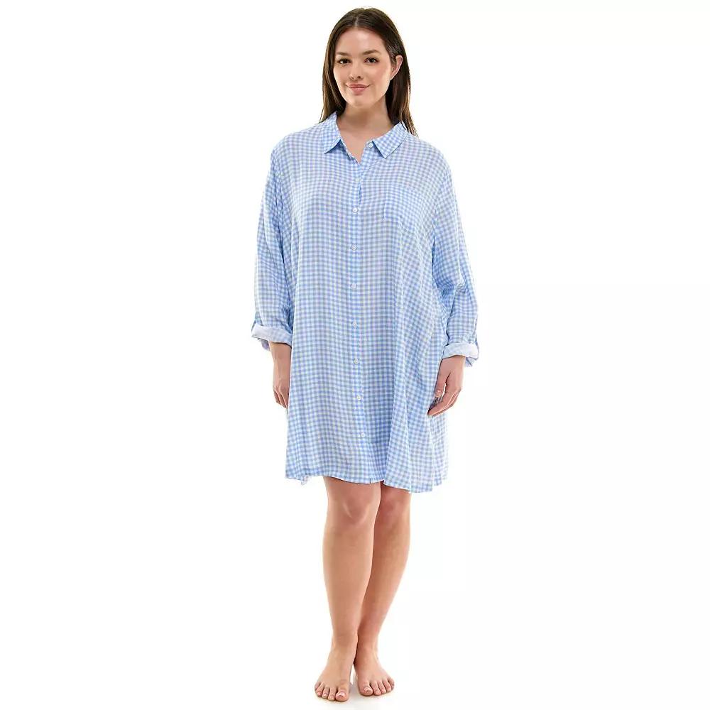 Plus Size Croft & Barrow® Woven Button-Up Sleepshirt, Women's, Size: 1XL, French Plaid Product Image
