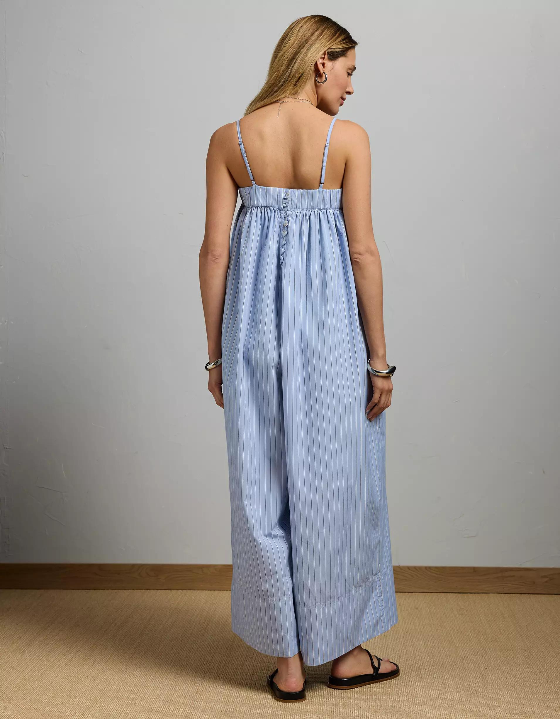 AE77 Premium Wide-Leg Cropped Poplin Jumpsuit Product Image