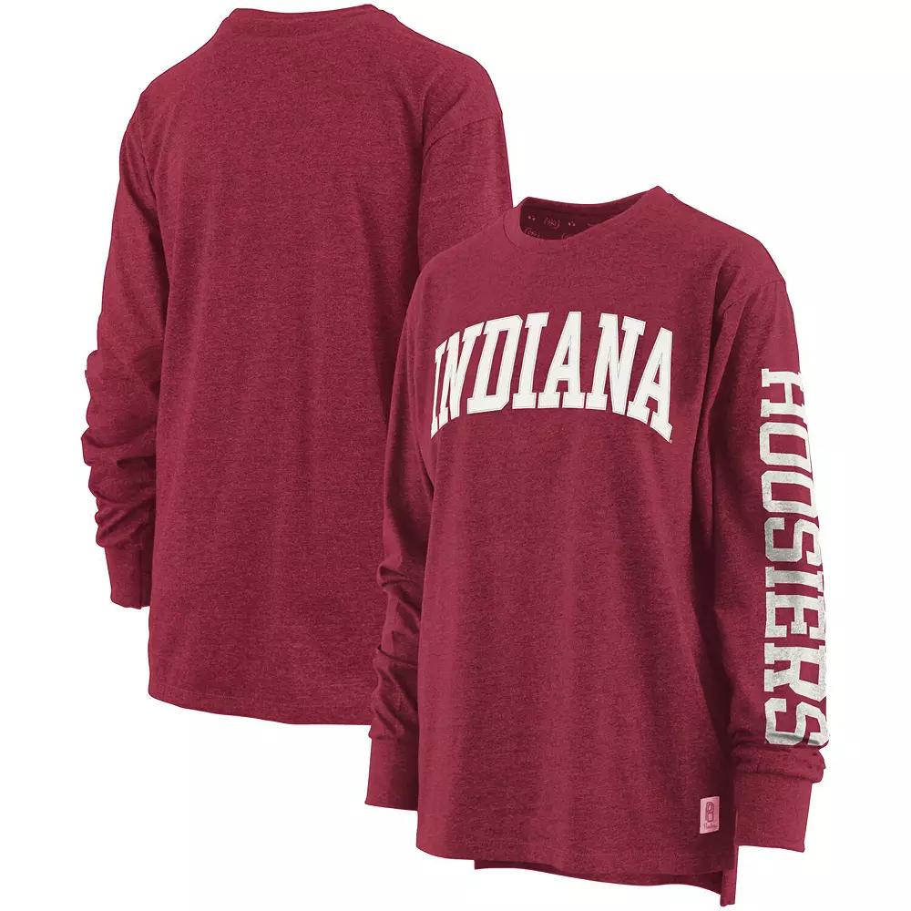 Women's Pressbox Heathered Crimson Indiana Hoosiers Two-Hit Canyon Long Sleeve T-Shirt, Size: Medium Product Image