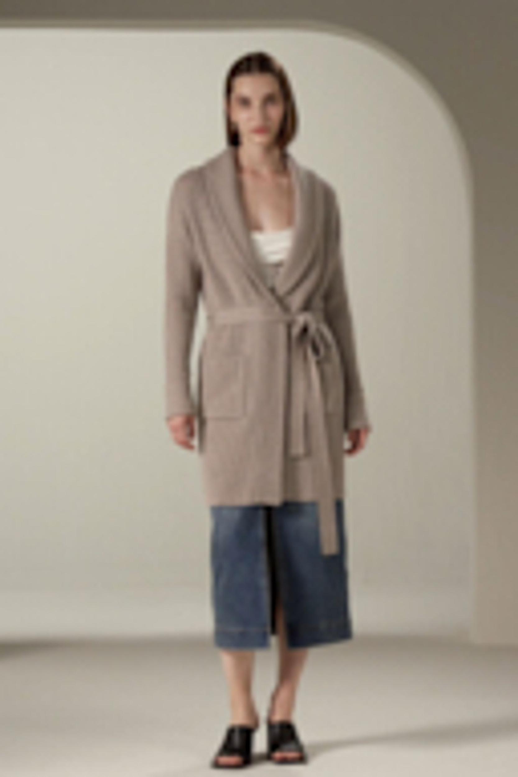 LILYSILK Wool Cardigans Womens Camel Pure Wool Elegant Belted Sweater L Product Image