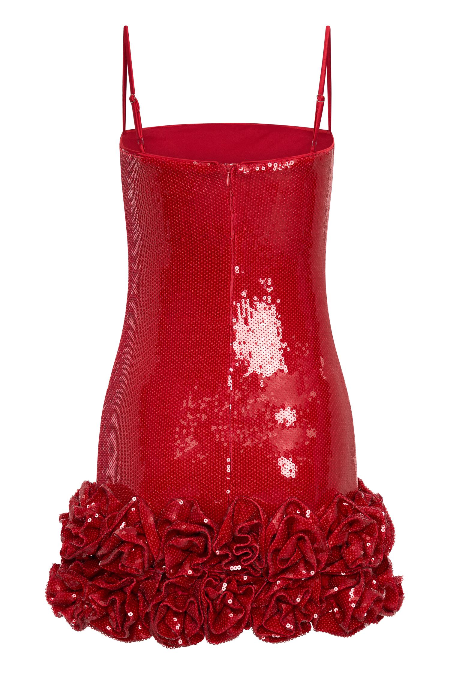 Faye Sequin Flower Mini Dress - Ruby Product Image