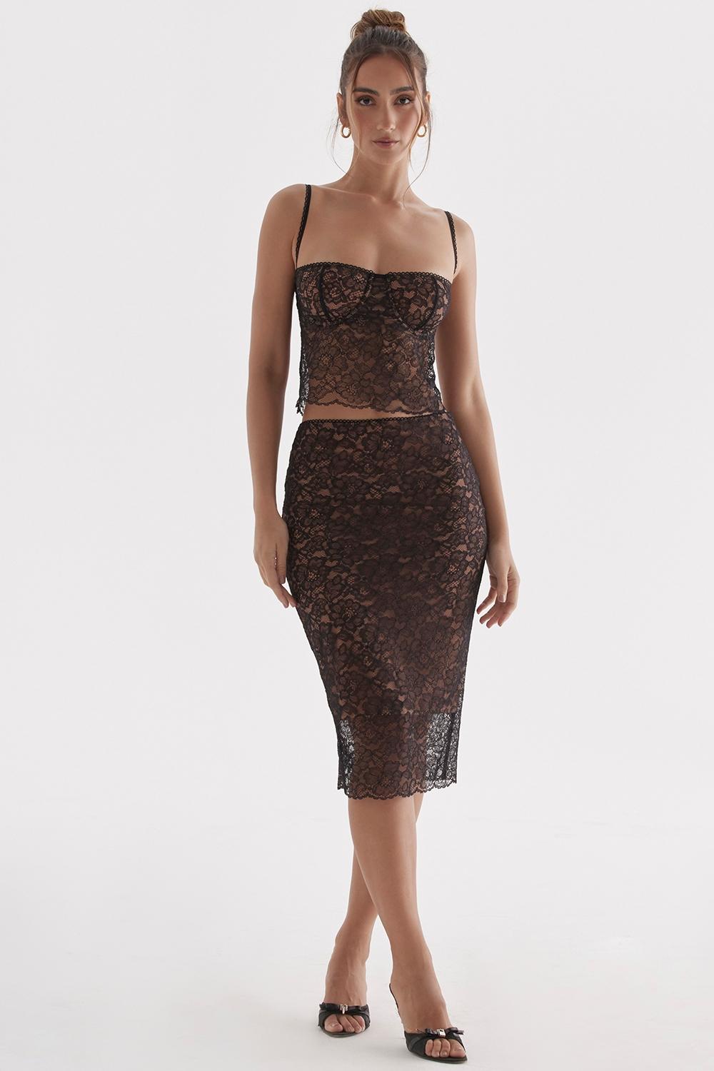 Yolanda  black lace midi skirt Product Image