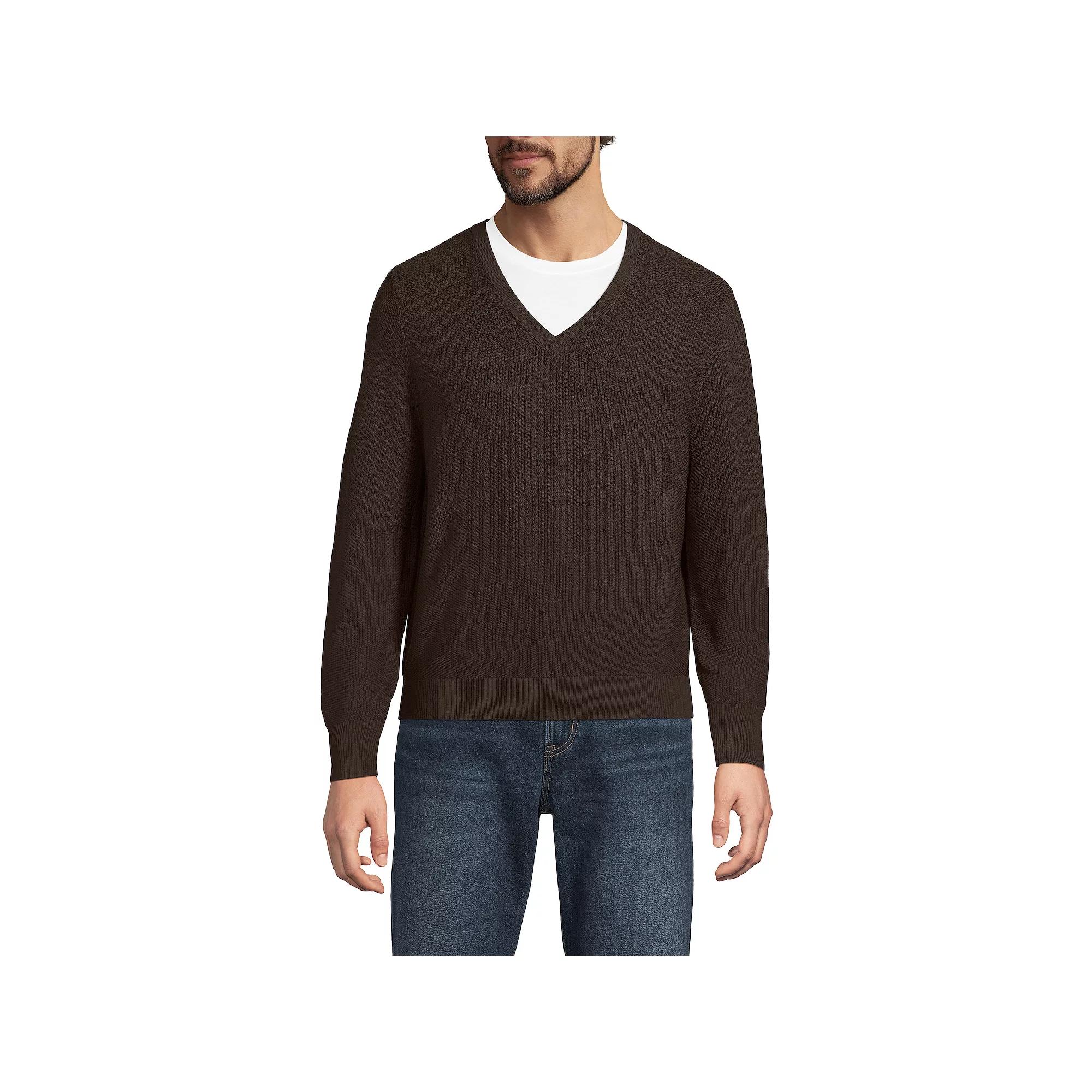 Men's Lands' End Washable Merino Wool V-Neck Sweater,  Product Image