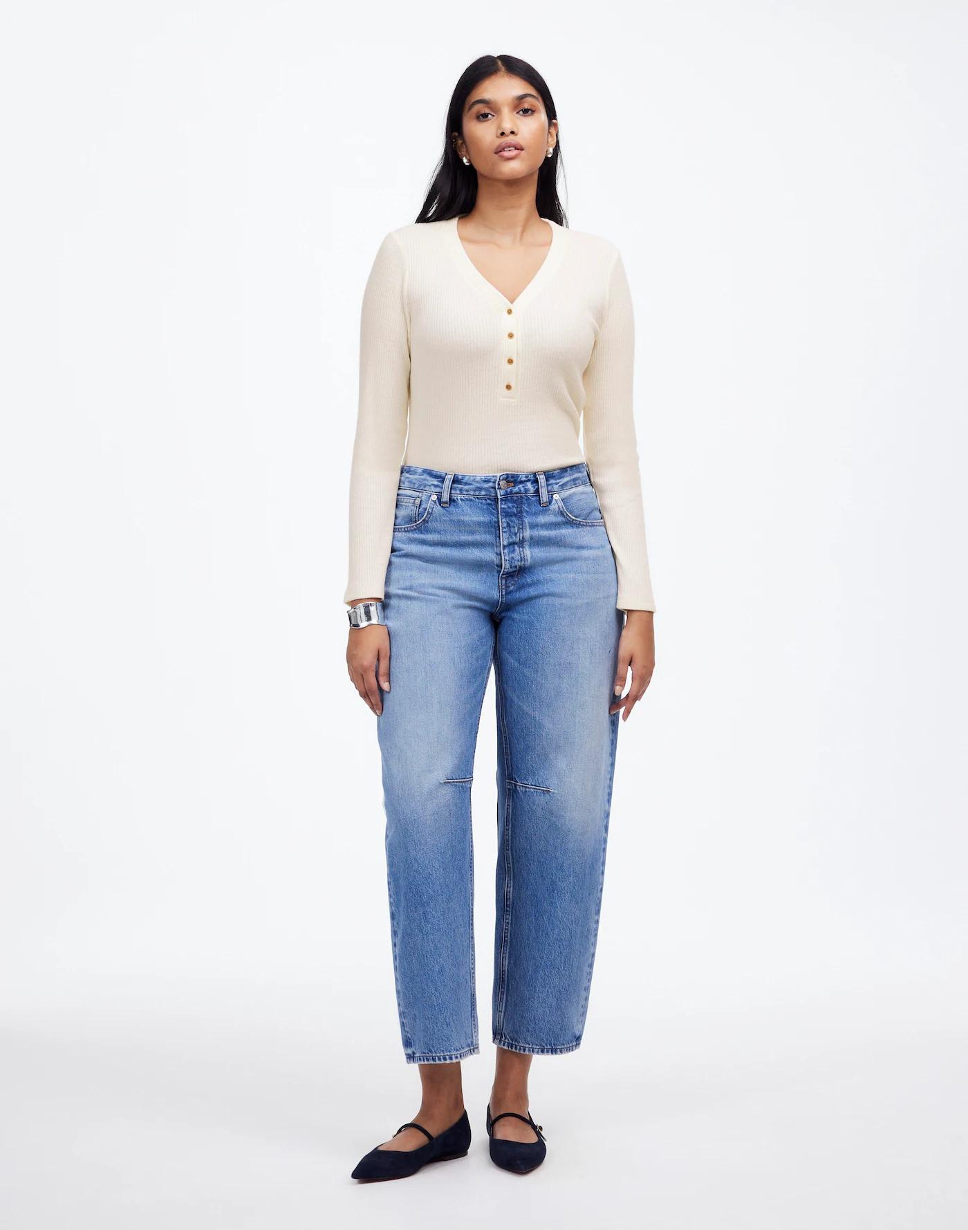 Brushed Long-Sleeve Henley Tee Product Image