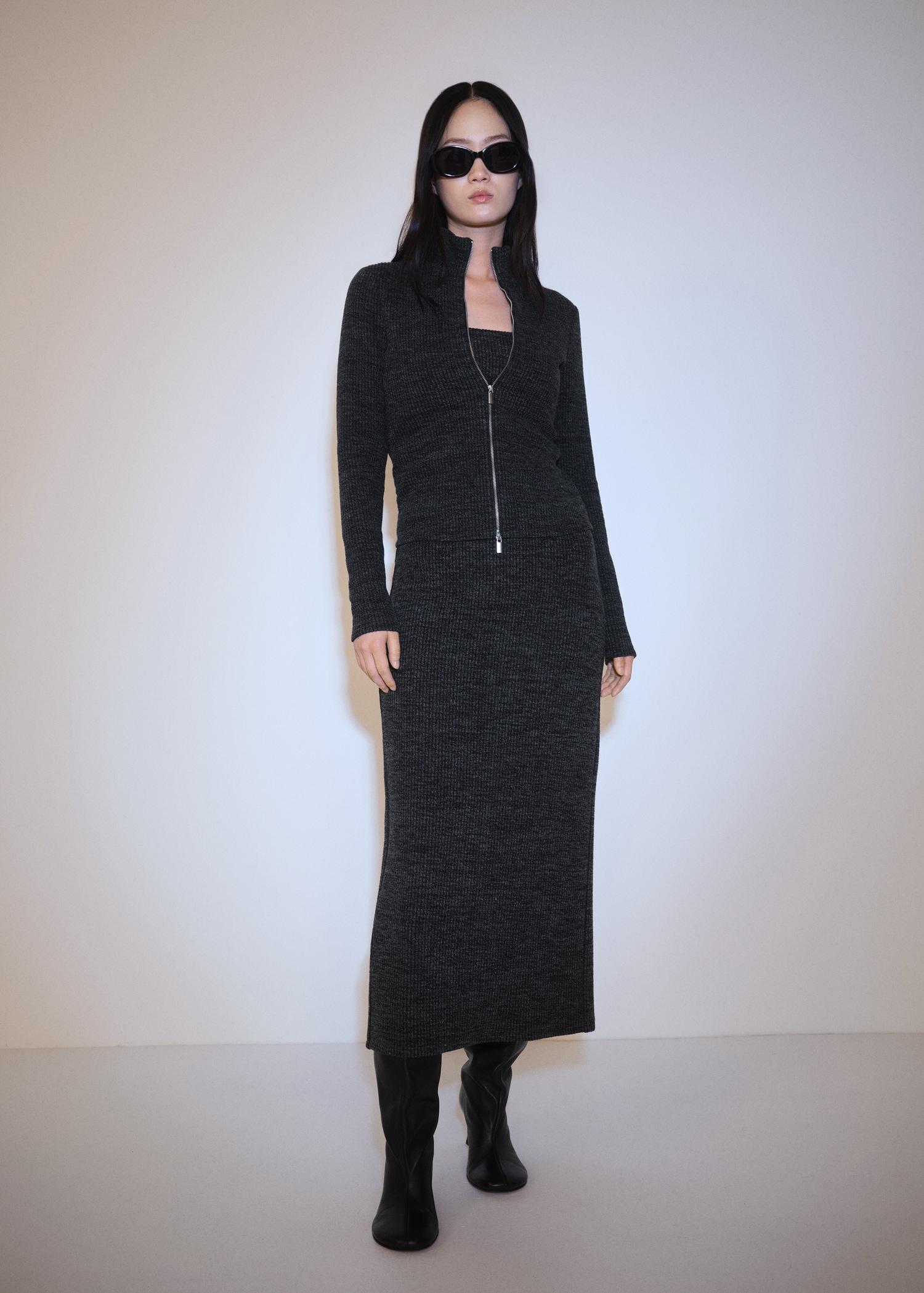 Knitted jacket with zip - Women | MANGO USA Product Image