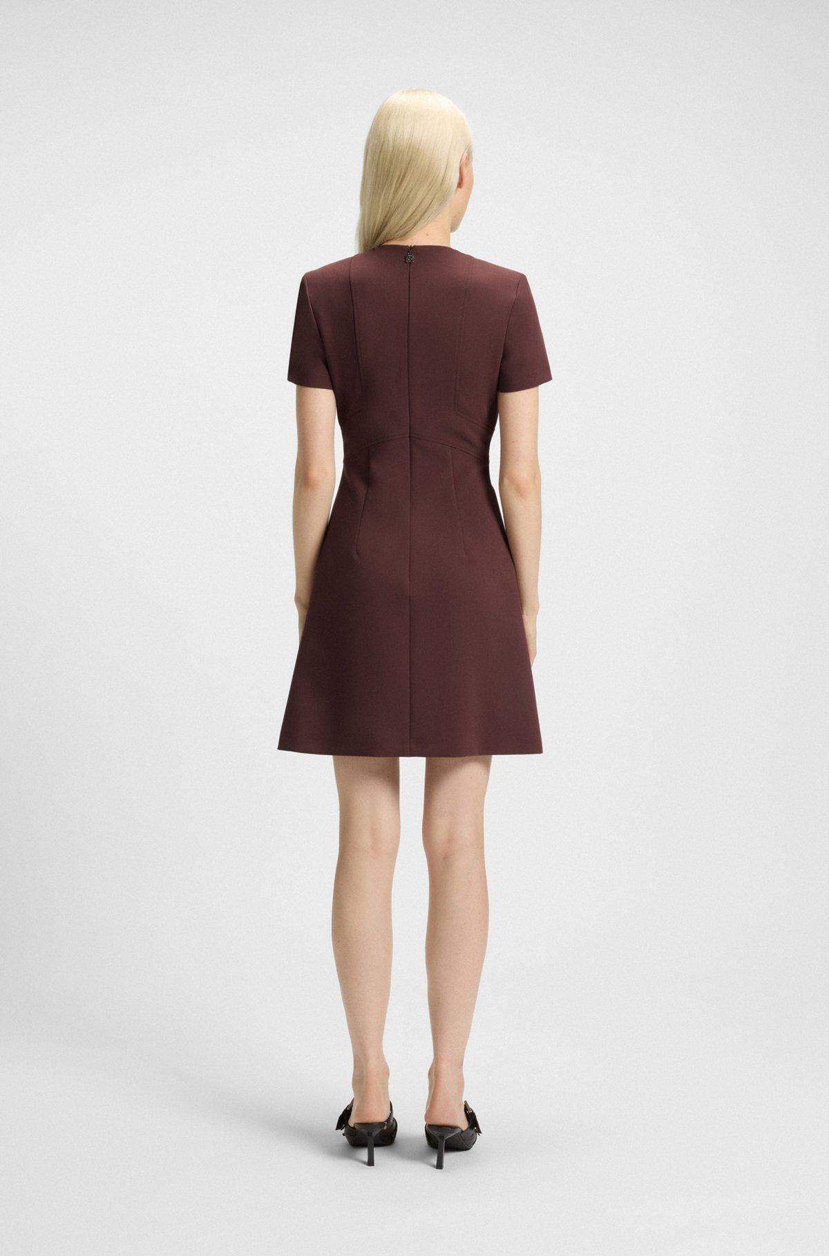 HUGO - Short-sleeved dress with pleat front - Dark Brown Product Image