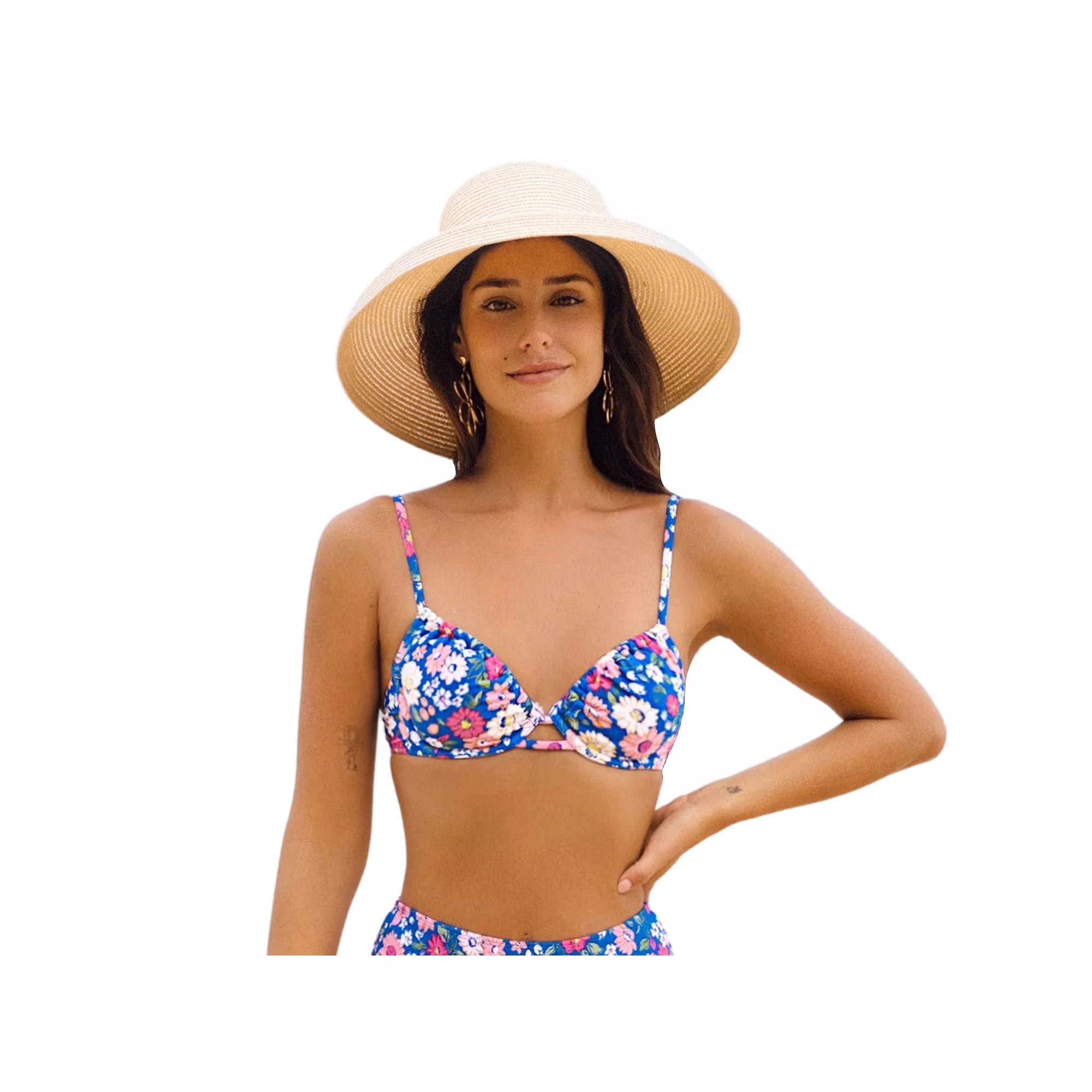 Women's Cupshe Underwire Tunnel Over-The-Shoulder Bralette Bikini Top, Size: Large, Ditsy Floral Product Image