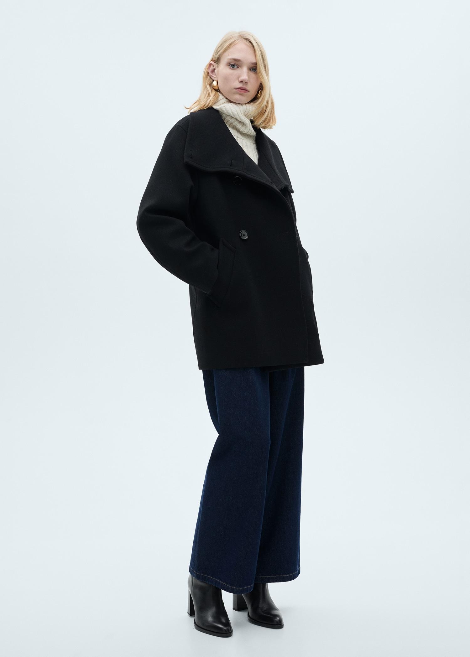 Midi wool coat with wraparound collar - Women | MANGO USA Product Image