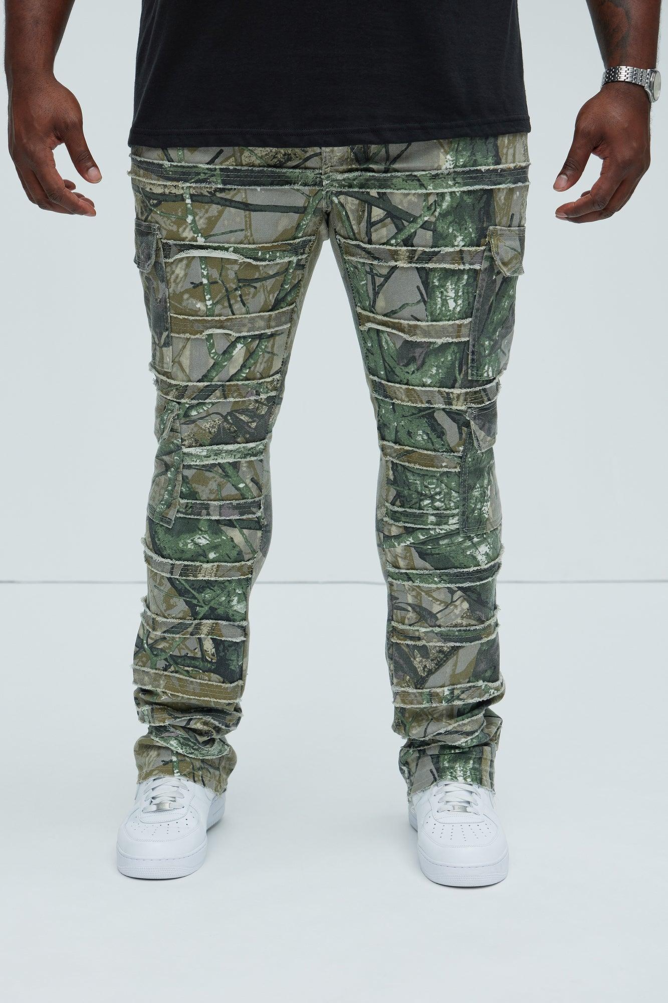 Frayed Panel Me Right Slim Flare Pants - Camouflage Product Image