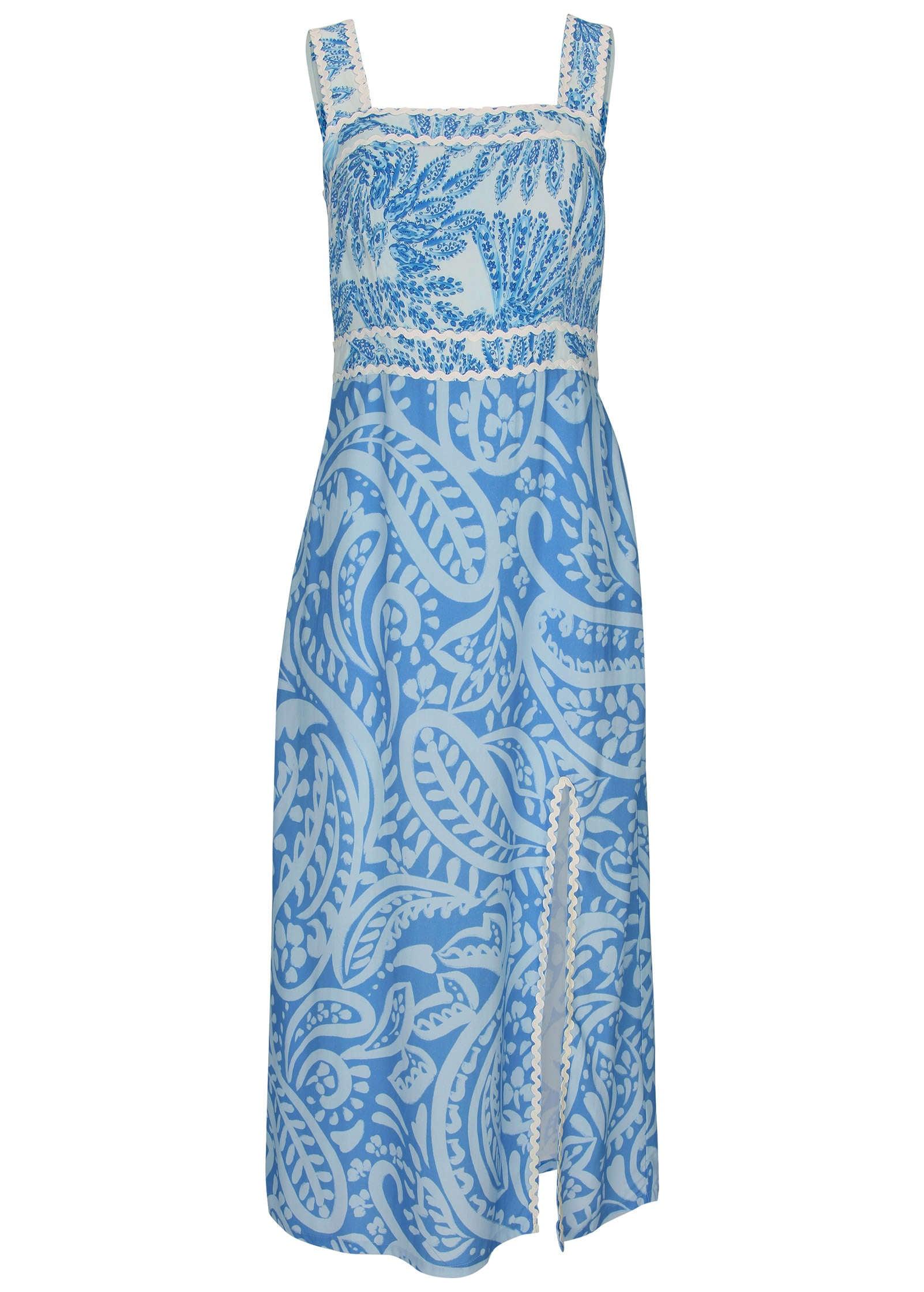 Contrast High Slit Maxi - Blue Allover Spring Paisley Product Image