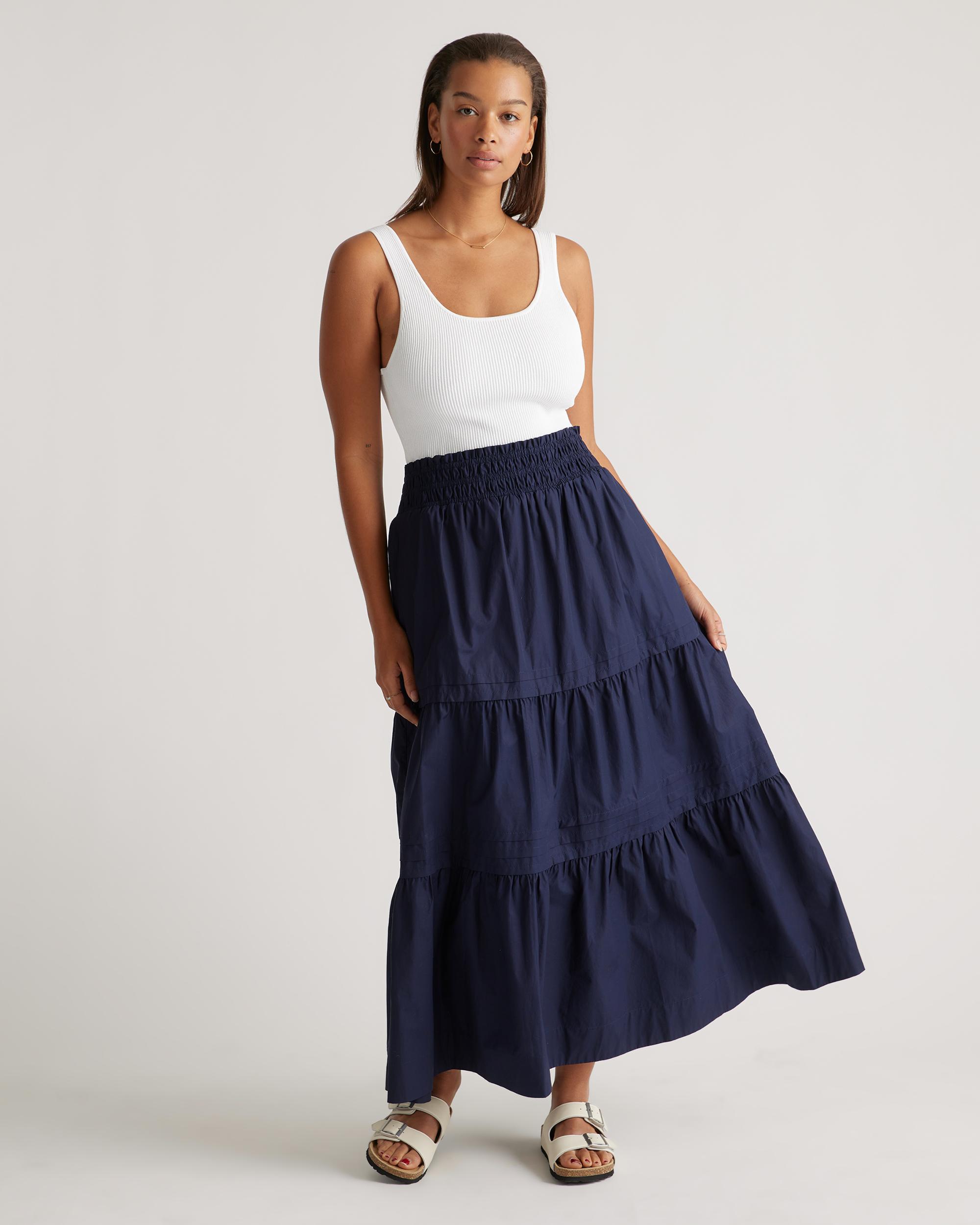 Quince | Women's Poplin Tiered Maxi Skirt Size XS, Organic Cotton Product Image