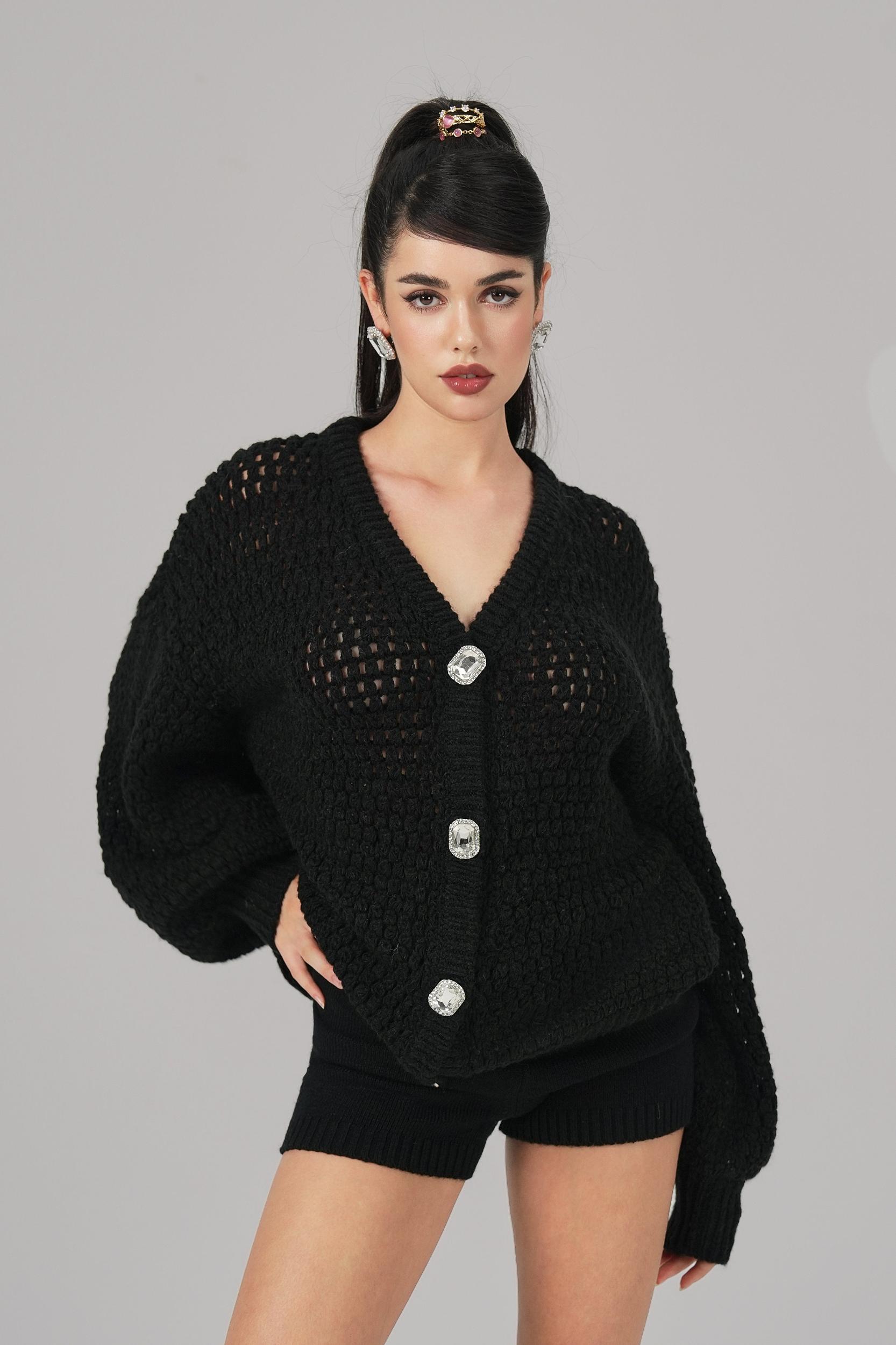 Alexis Cardigan + Scarf Set (Black) (Final Sale) Product Image