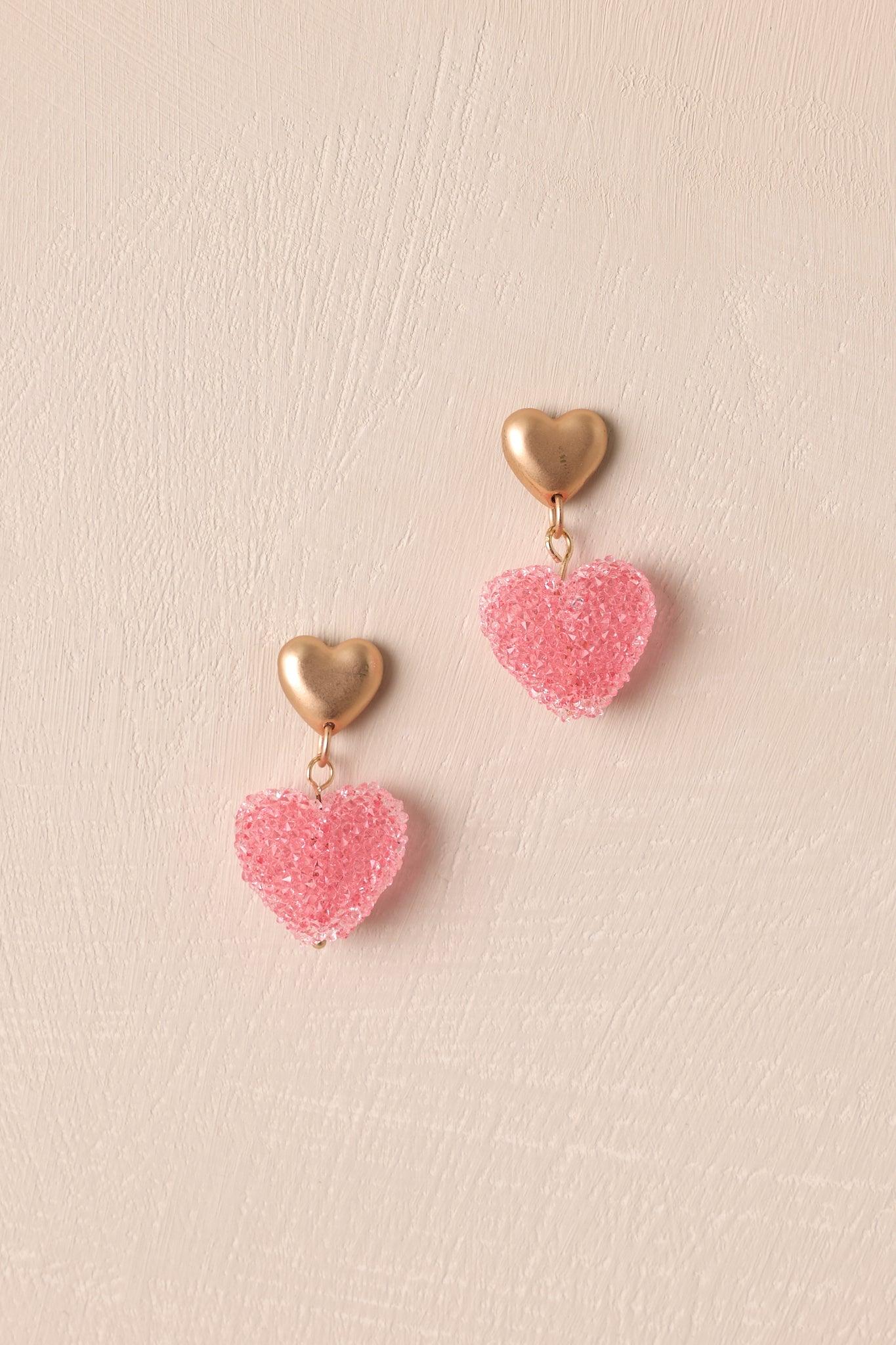 Sugar Coated Pink Heart Dangle Earrings Product Image