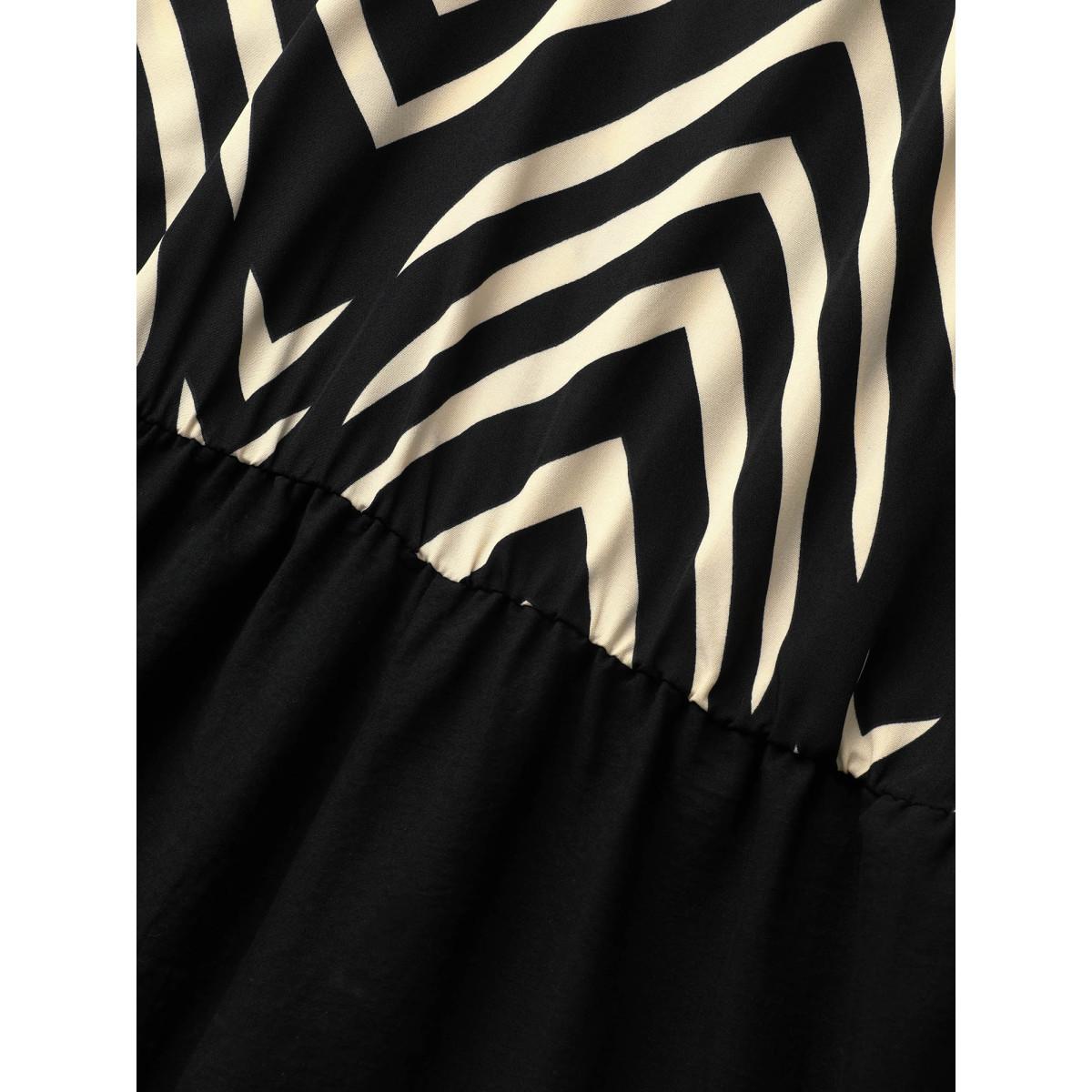 Plus Size Black Striped Patchwork Knot Cuffed Sleeve Jumpsuit Women Work From Home Half Sleeve Flat collar with V-notch Office Loose Jumpsuits BloomChic 30/6X Product Image