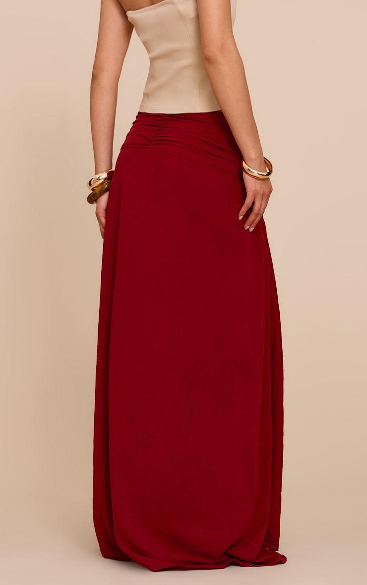 Deep Red Floaty Woven Knot Front Maxi Skirt Product Image
