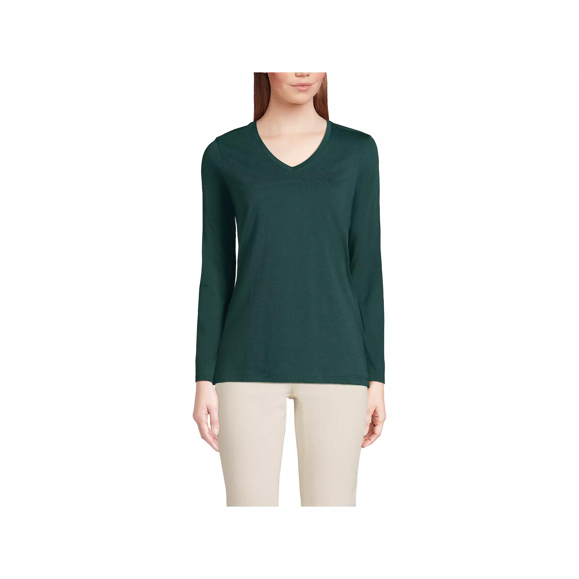 Women's Lands' End Relaxed-Fit Supima Long Sleeve Cotton V-Neck Tee,  Product Image