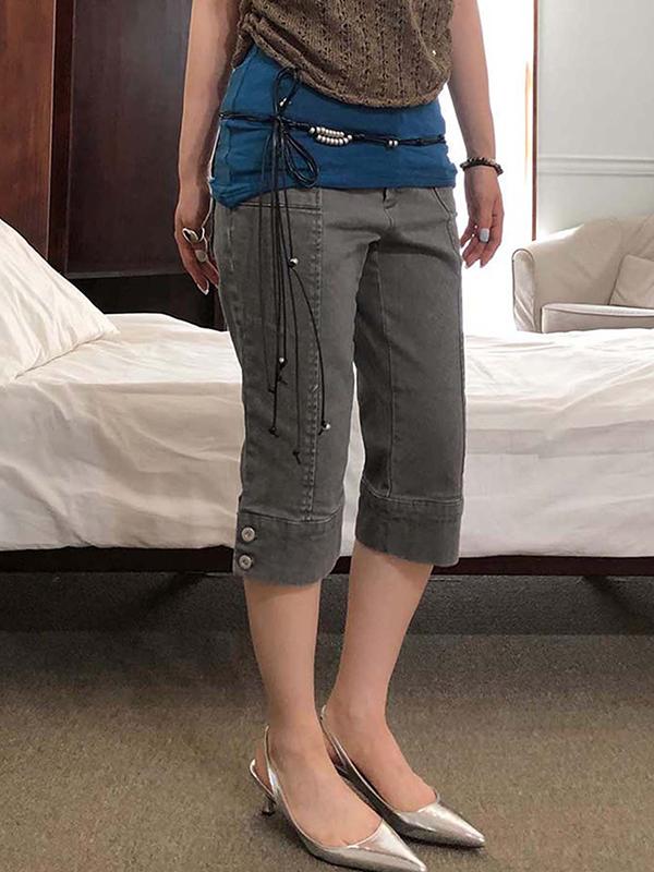 Retro Washed Slim Fit Denim Shorts Product Image