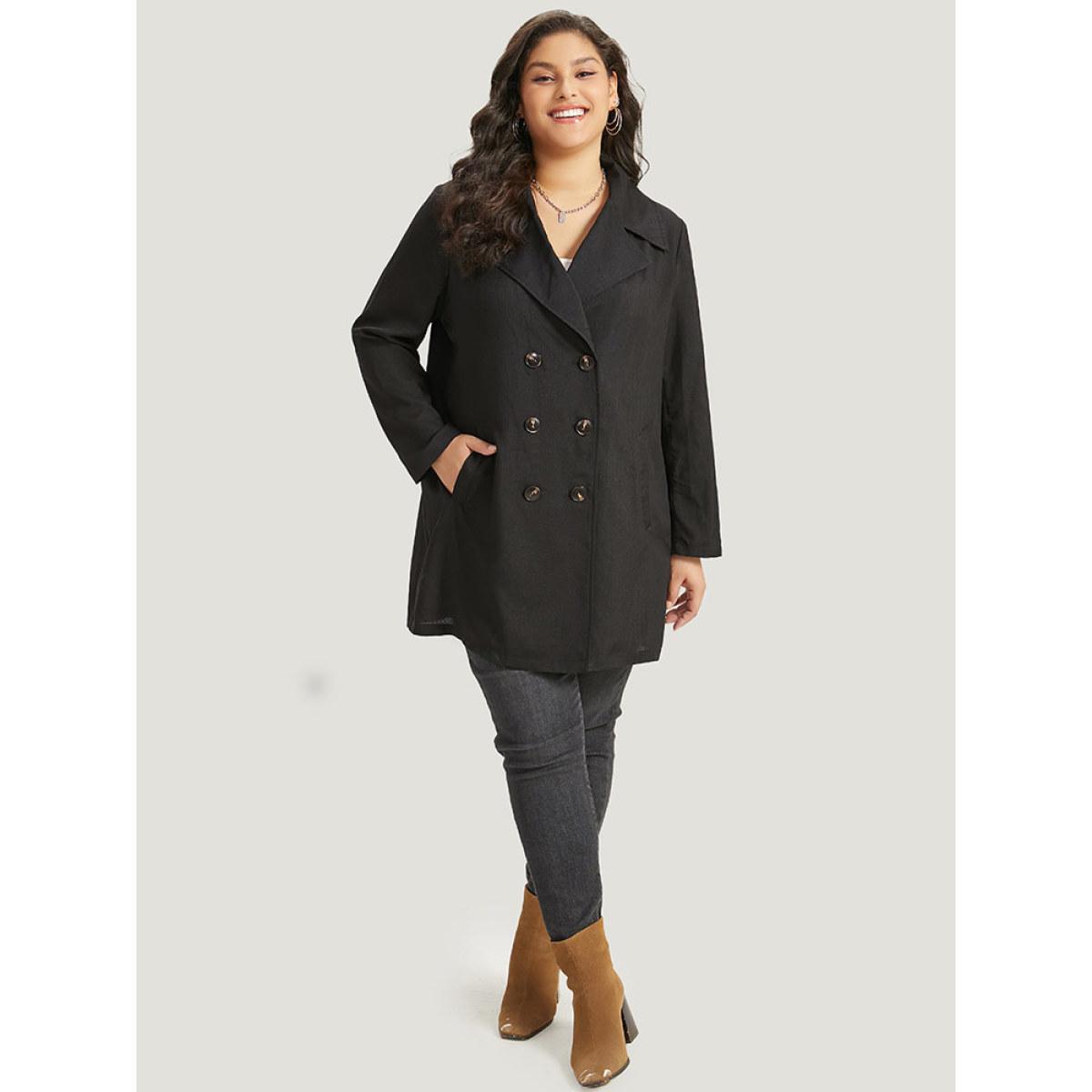 Plus Size Halloween Solid Lapel Collar Double Breasted Pocket Coat Women Black Casual Plain Ladies Everyday Winter Coats BloomChic 18-20/2X Product Image
