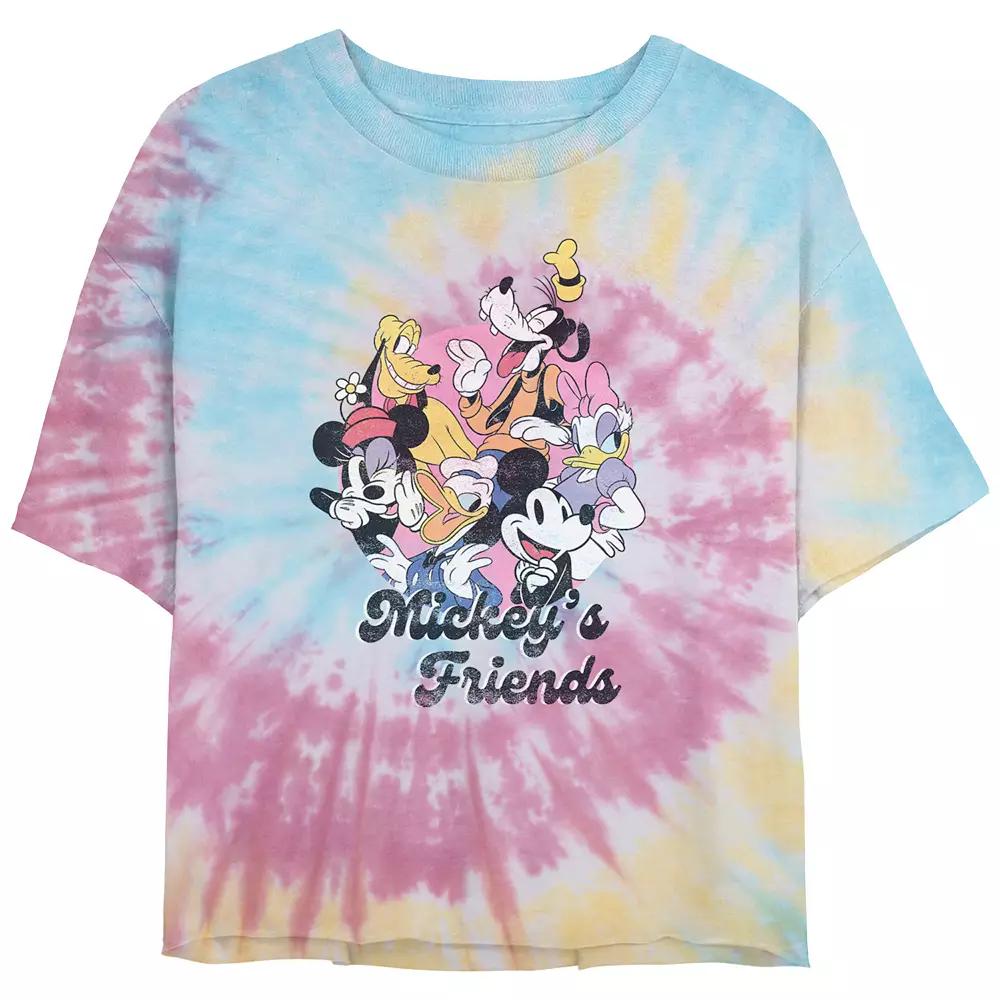 Disney's Mickey Mouse And Friends Laughing Juniors' Cropped Tie Dye Graphic Tee, Women's, Size: Medium, Blue Pink Light Yellow Product Image