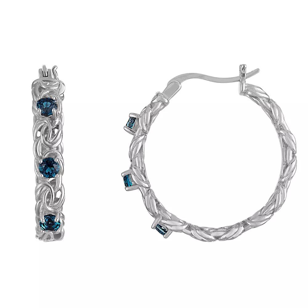 Designs by Gioelli Sterling Silver Gemstone Byzantine Hoop Earrings, Women's, London Blue Topaz Product Image