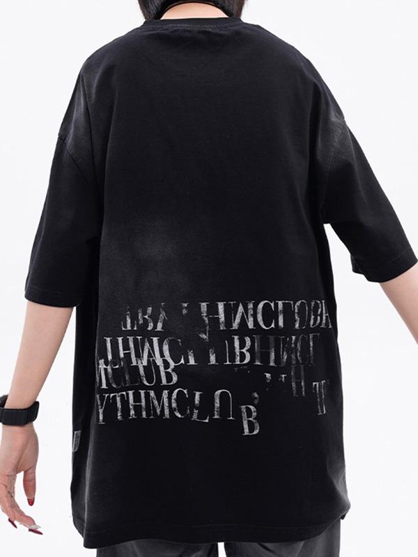 Distressed Letter Print Oversized Short Sleeve Tee Product Image