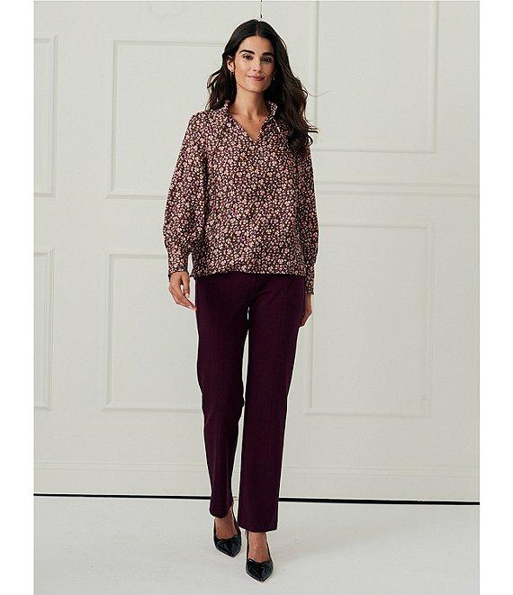 J.McLaughlin Coordinating Cecilia Floral Print Ruffle Split V-Neck Bracelet Sleeve Blouse Product Image