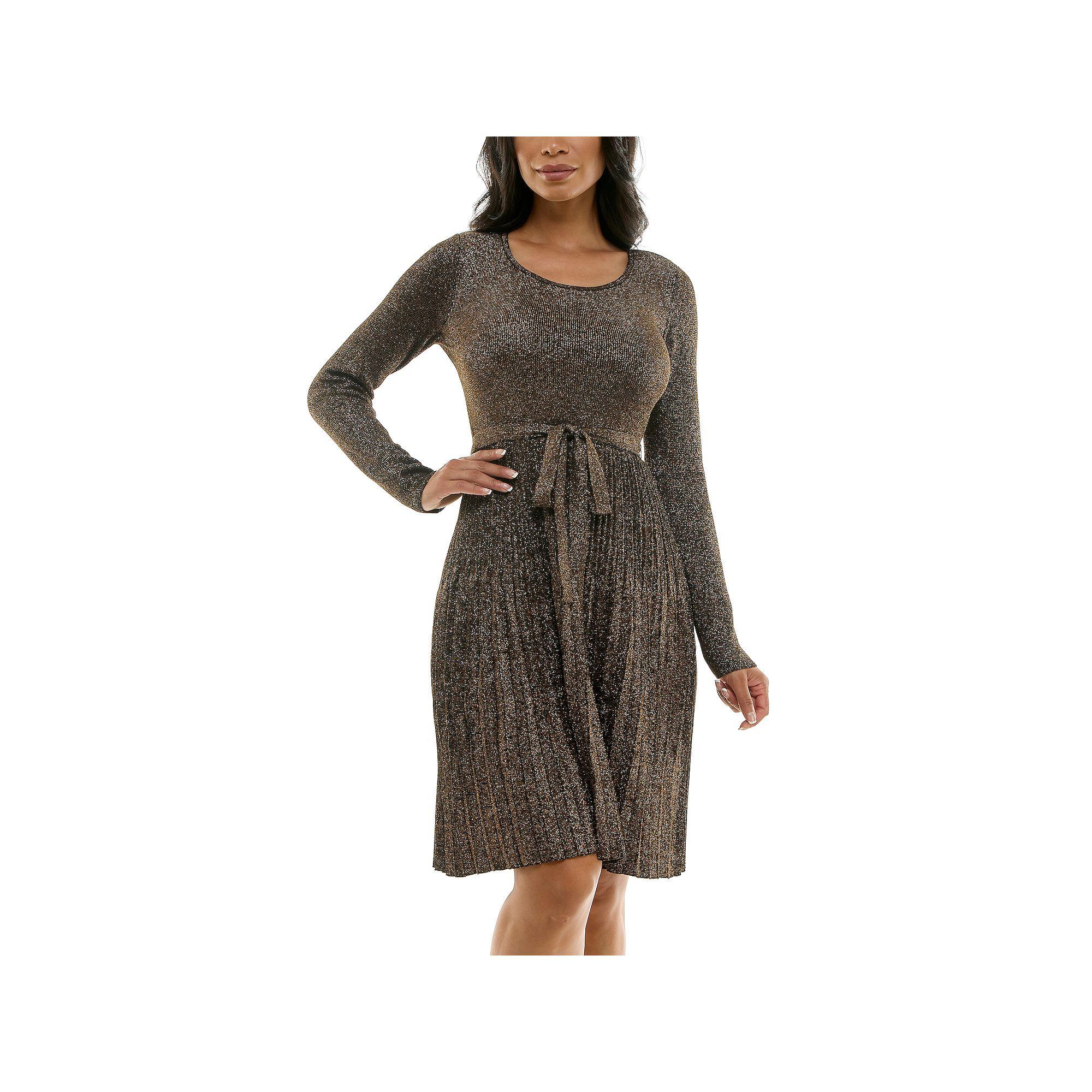 Women's Nina Leonard Pleat Glitter Knit Dress, Size: Small, Black Black Product Image