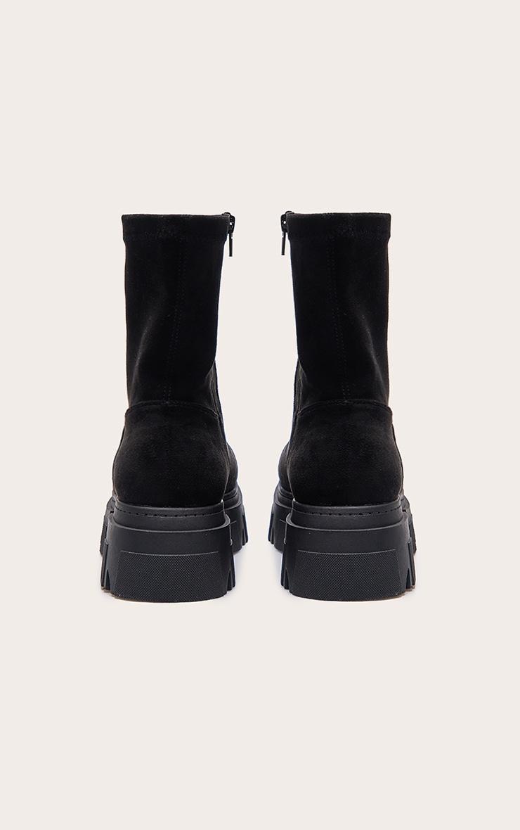 Black Wide Fit Faux Suede Extreme Cleated Sole Ankle Sock Boots Product Image