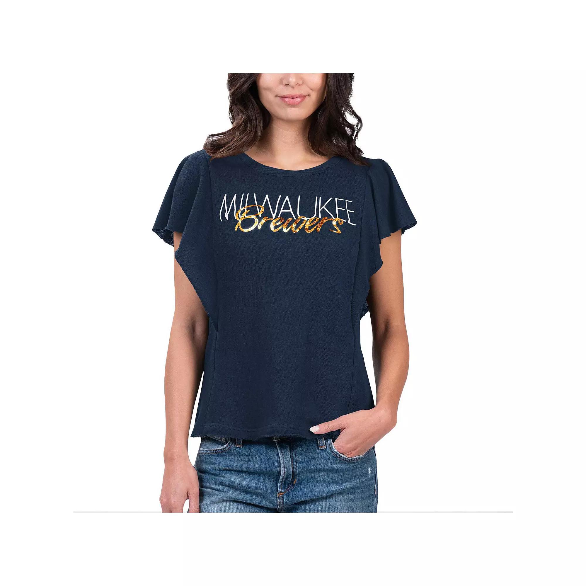 Women's G-III 4Her by Carl Banks Navy Milwaukee Brewers Crowd Wave T-Shirt,  Product Image