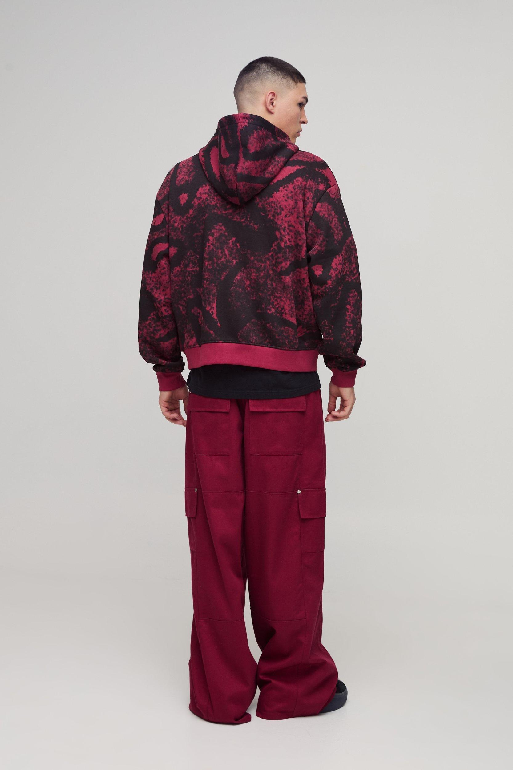 Shrunken Fit AOP Squiggle Applique MMXIII Zip Through Hoodie | boohooMAN USA Product Image